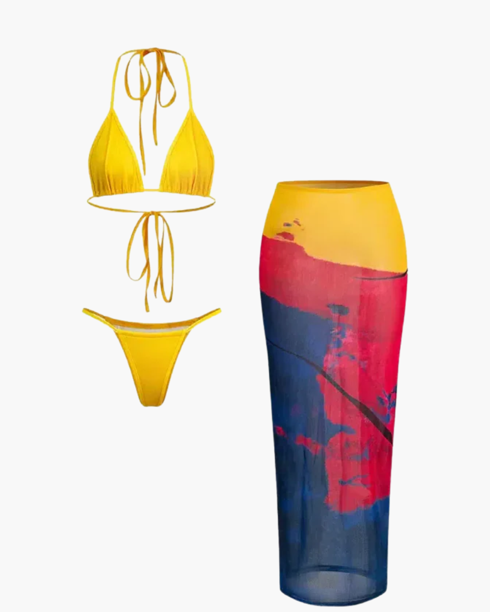 Azurie – Three-piece style – Mesh wrap bikini set-10174712906055-Ivory Ombre