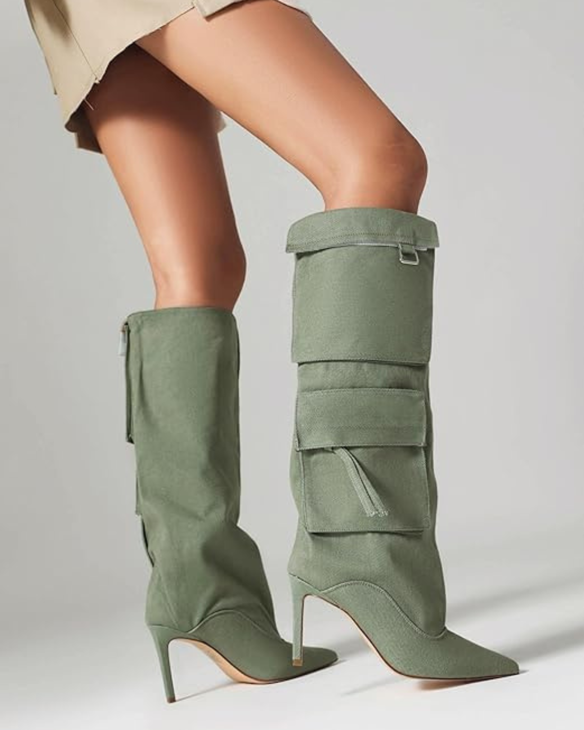 Carmella – Pointed toe – Knee-high denim boots-10174758682951-Ivory Ombre