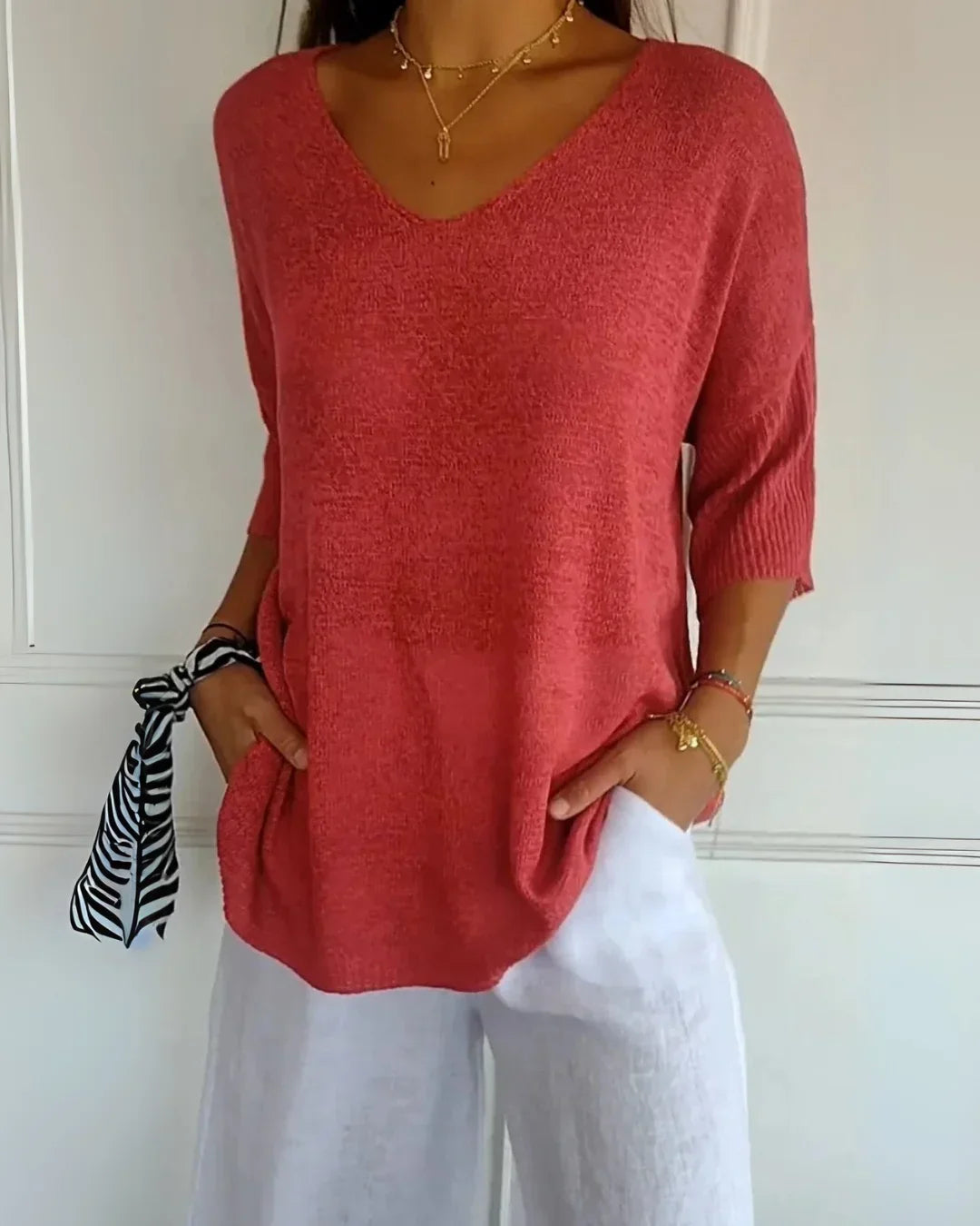 Cerisea – Relaxed fit – V-neck tee-10174856233287-Ivory Ombre