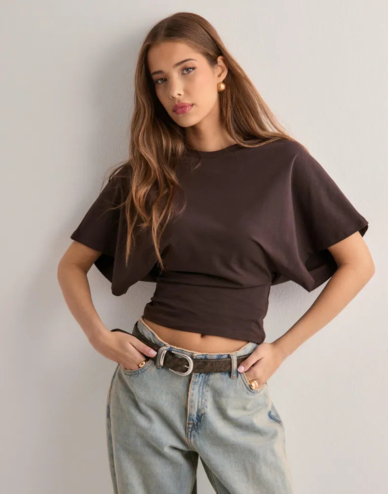 Cirella – Cinched waist – Cropped t-shirt-10174846992711-Ivory Ombre