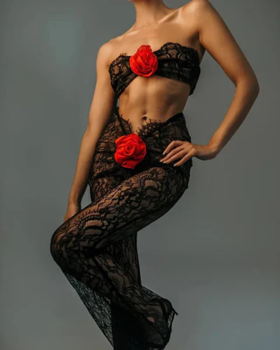 Clémanthe – Sheer lace elegance – Chiffon rose jumpsuit-10174842437959-Ivory Ombre