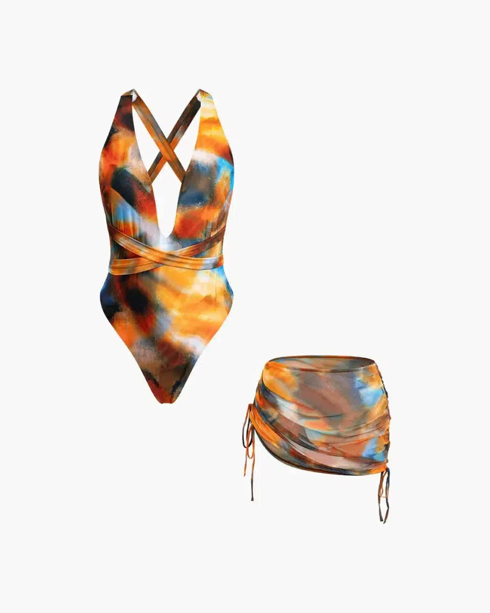 Cymira – Sleek fit – Cross-back swimsuit set-10174710448455-Ivory Ombre