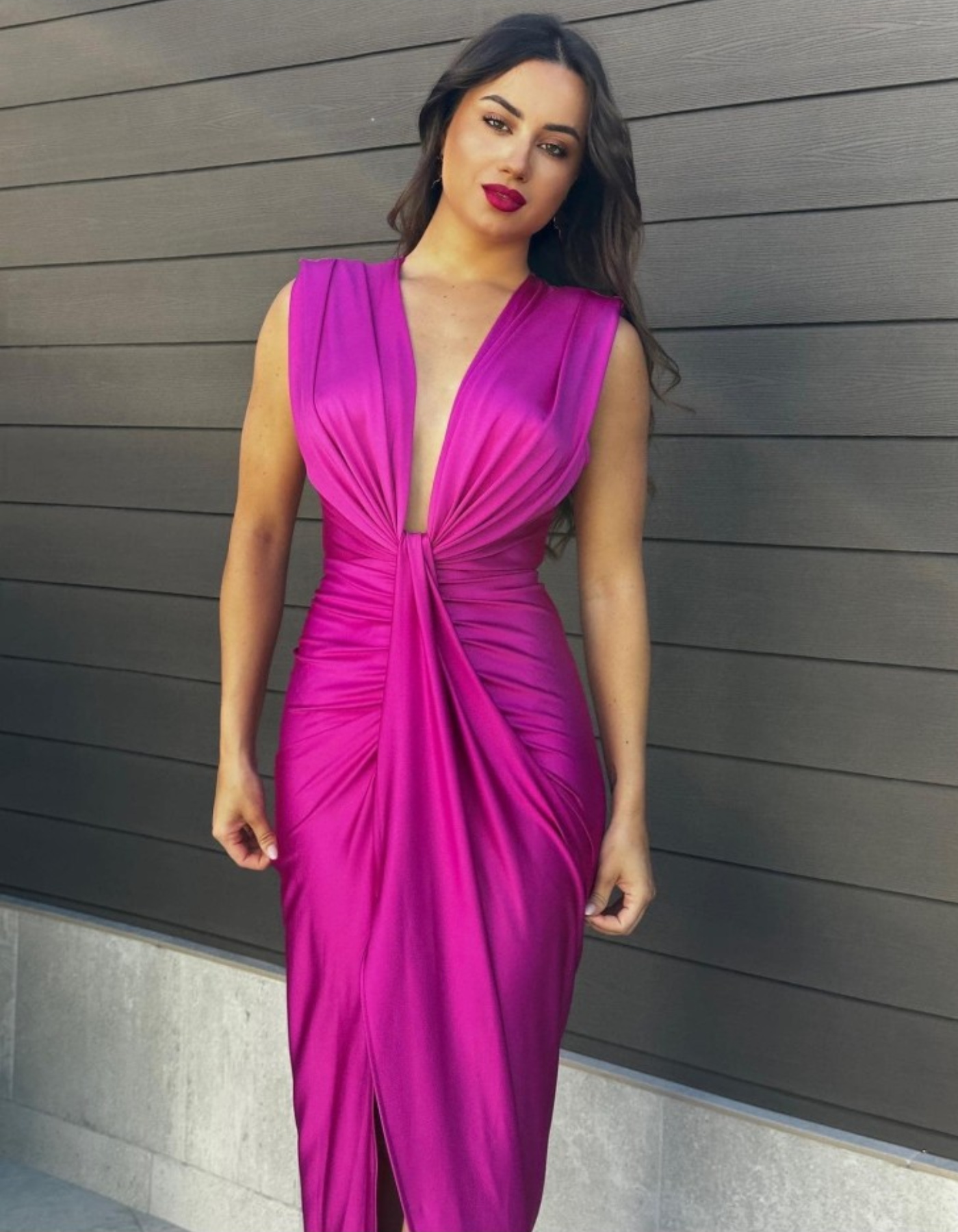 Elisaveta – Draped plunge elegance – Evening dress-10183331479879-Ivory Ombre