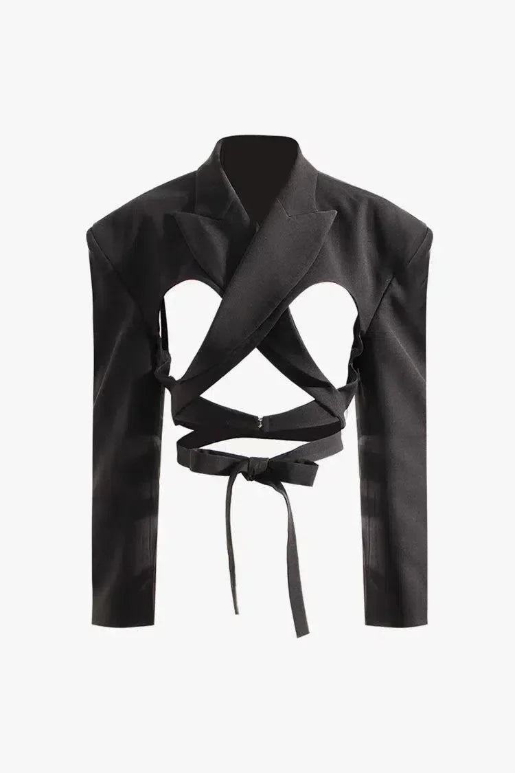 Fausto – Strong-shoulder design – Cutout blazer-10174773133639-Ivory Ombre