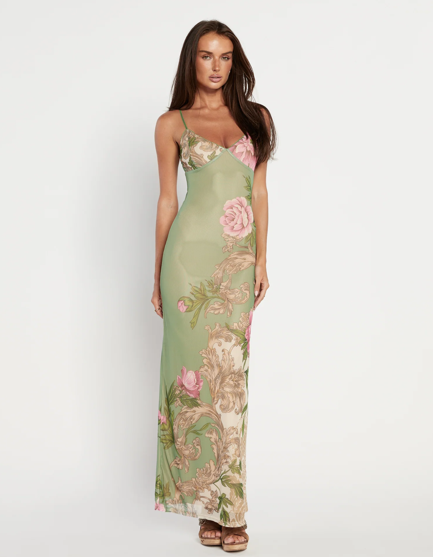 Florentina – Vintage floral print – Slip maxi dress-10174853808455-Ivory Ombre