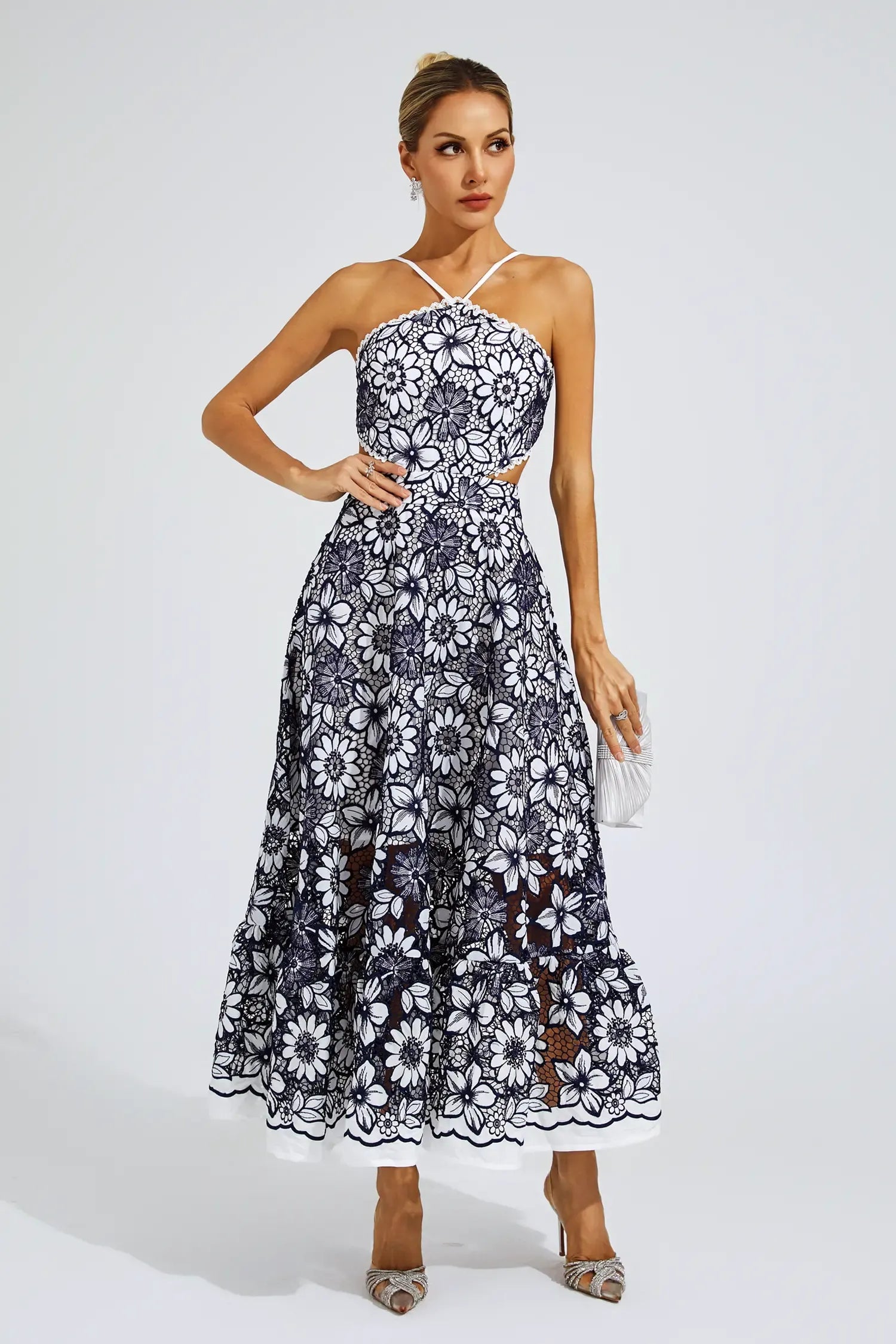 Floretta – Floral lace charm – Halter midi dress-10174852038983-Ivory Ombre