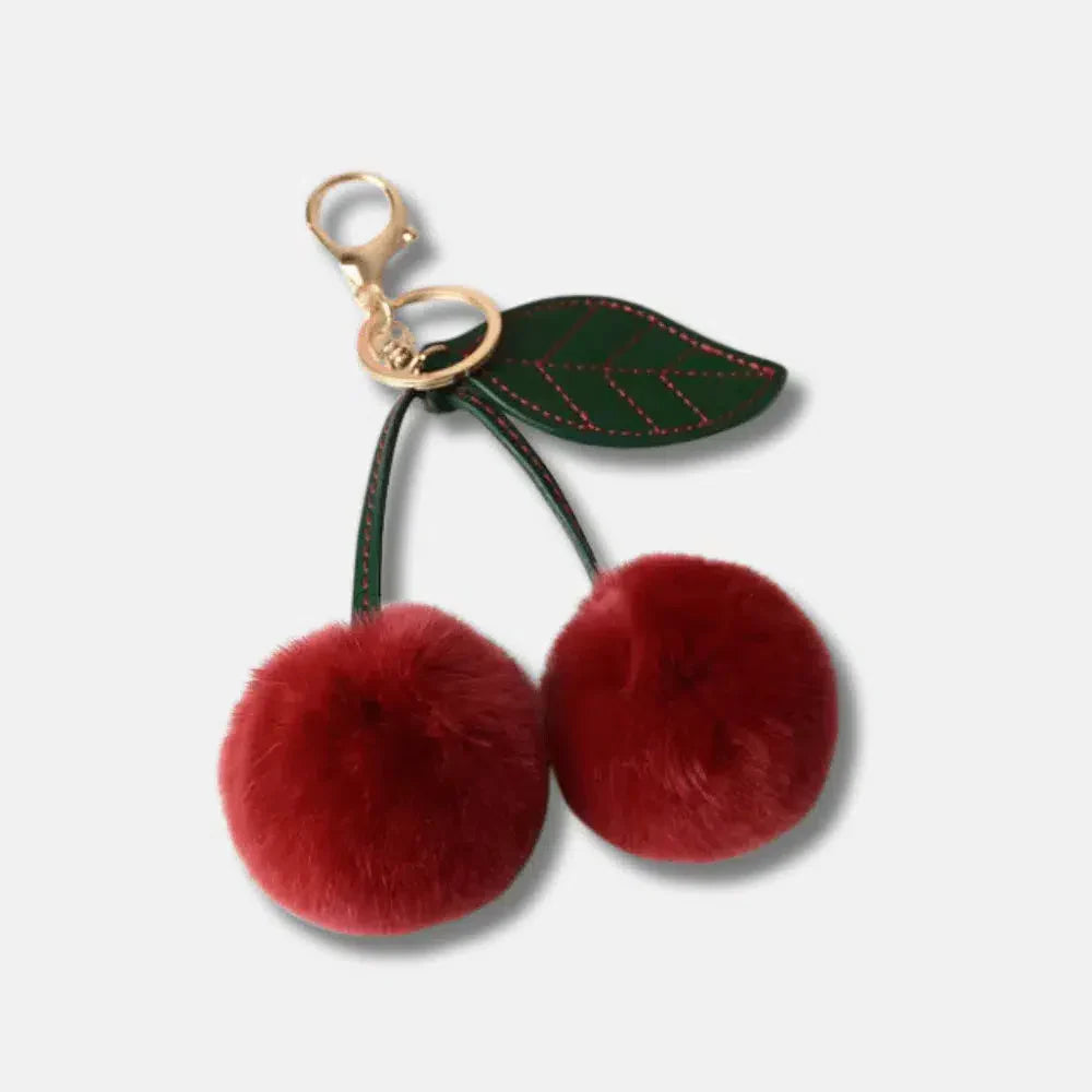 Fluffy Cherry – Playful fuzzy cherry design – Bag charm-10174672863559-Ivory Ombre