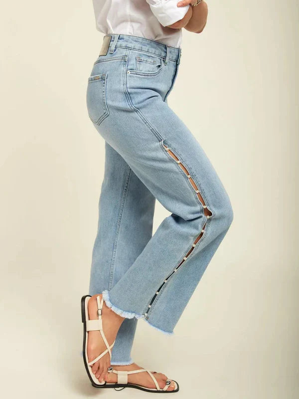 Giuliana – Pearl embellished – Wide leg jeans-10174844535111-Ivory Ombre