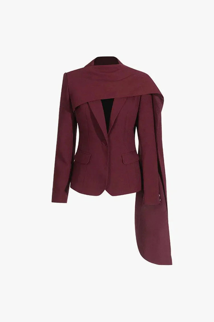 Ignazia – Asymmetrical design – Scarf-lapel blazer-10174773952839-Ivory Ombre