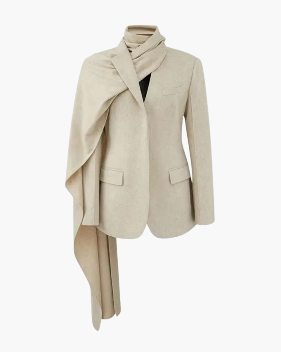 Iside – Asymmetrical collar – Scarf blazer-10174773297479-Ivory Ombre