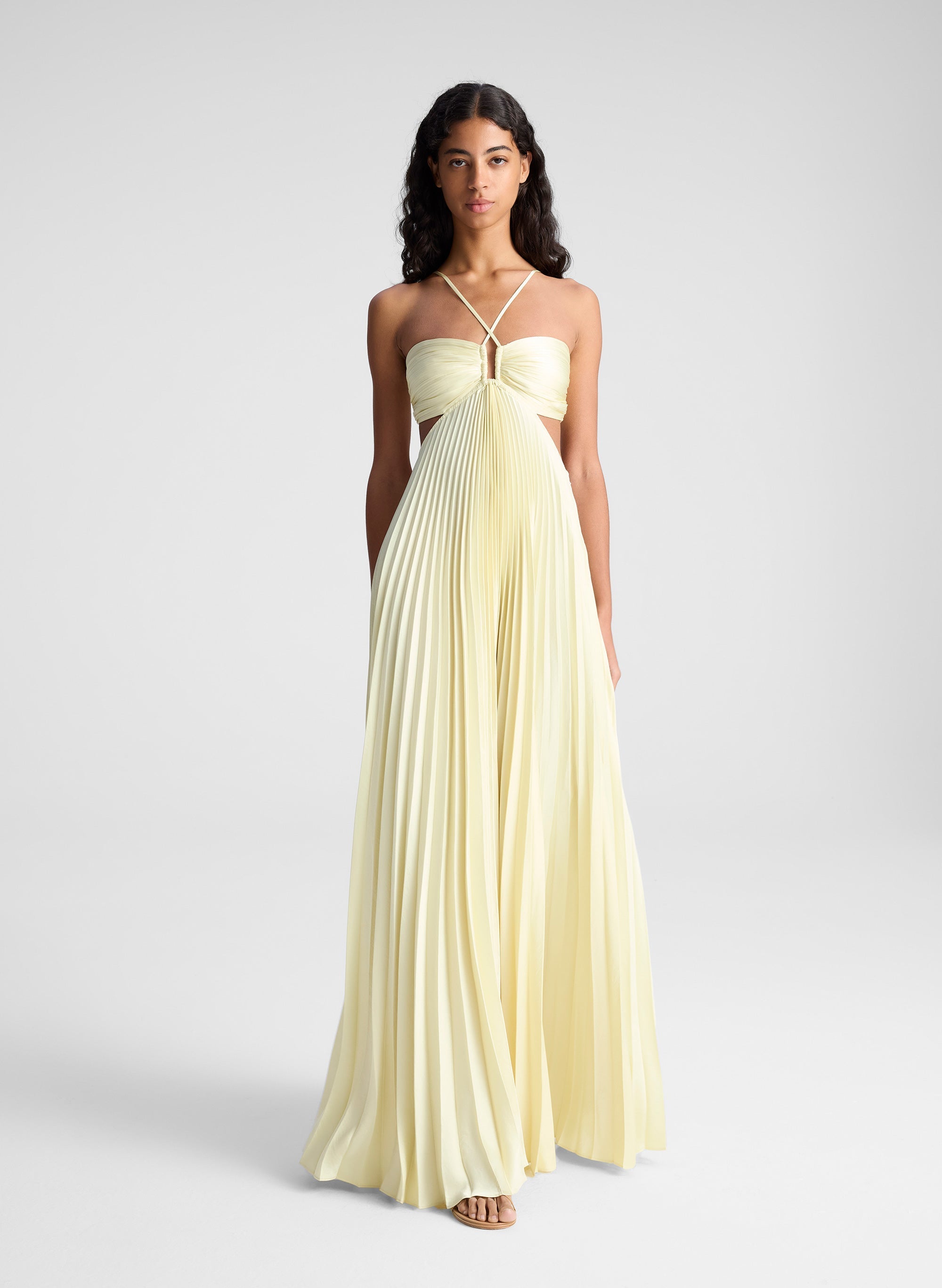 Lumivienne – Pleated silhouette – Halter maxi dress-10201041043783-Ivory Ombre