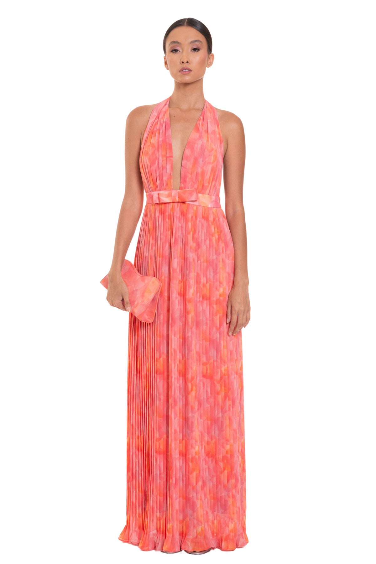 Lunarelle – Pleated bodice – Halterneck maxi dress-10195576717639-Ivory Ombre