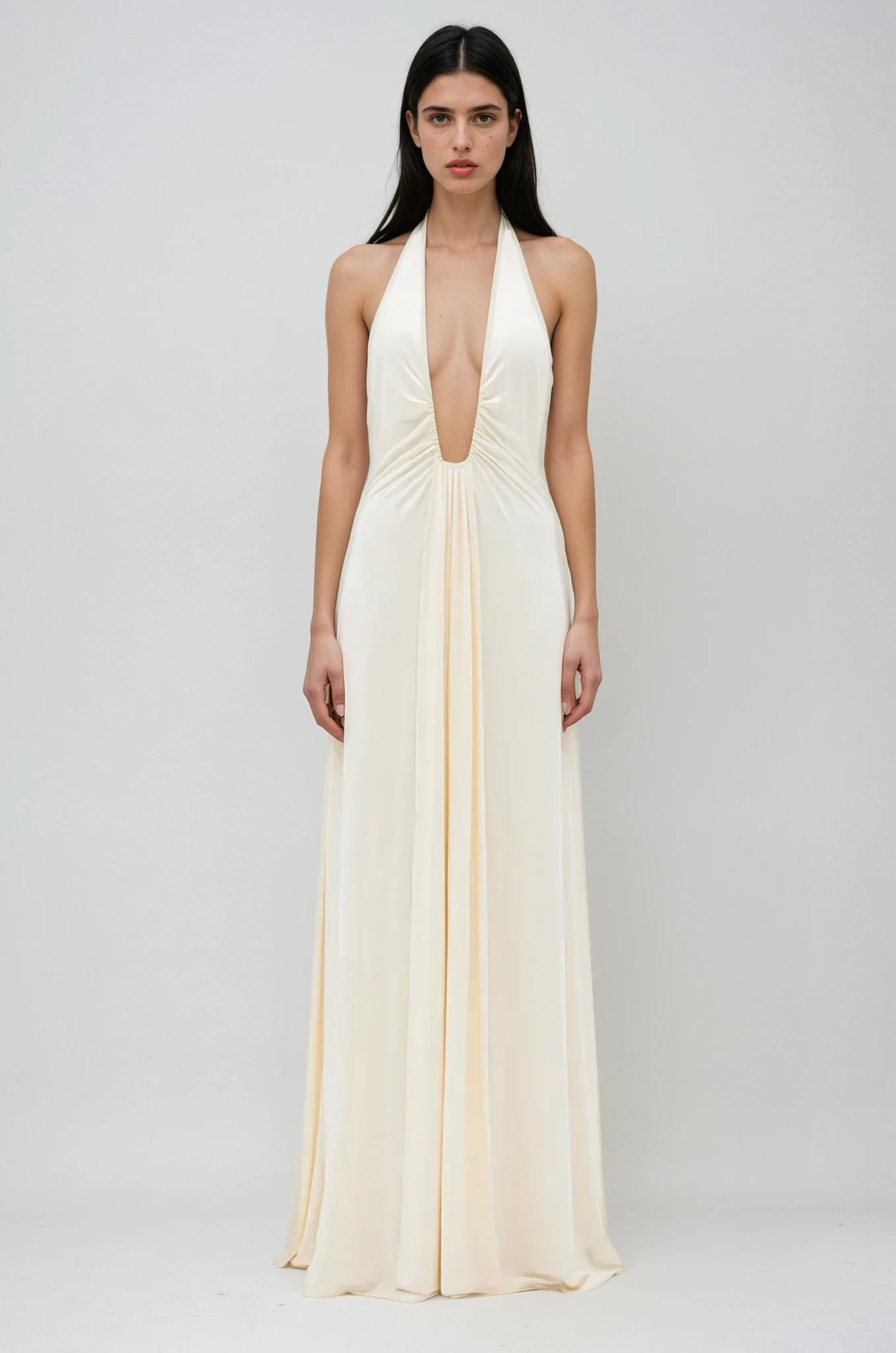 Lunèra – Plunging elegance – Maxi dress-10177035993415-Ivory Ombre