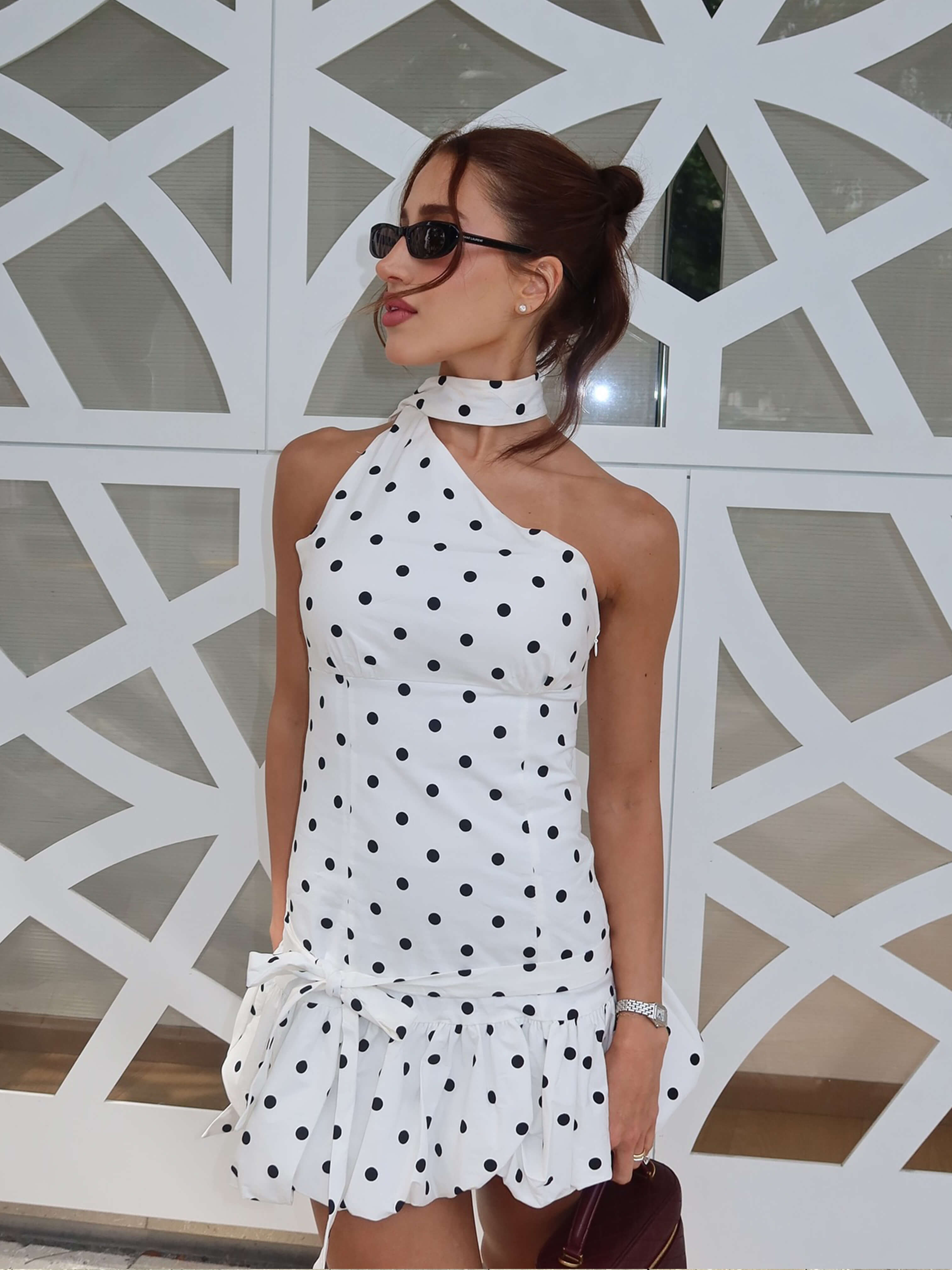 Lunetta – Asymmetric cut – Polka dot mini dress-10174867112263-Ivory Ombre
