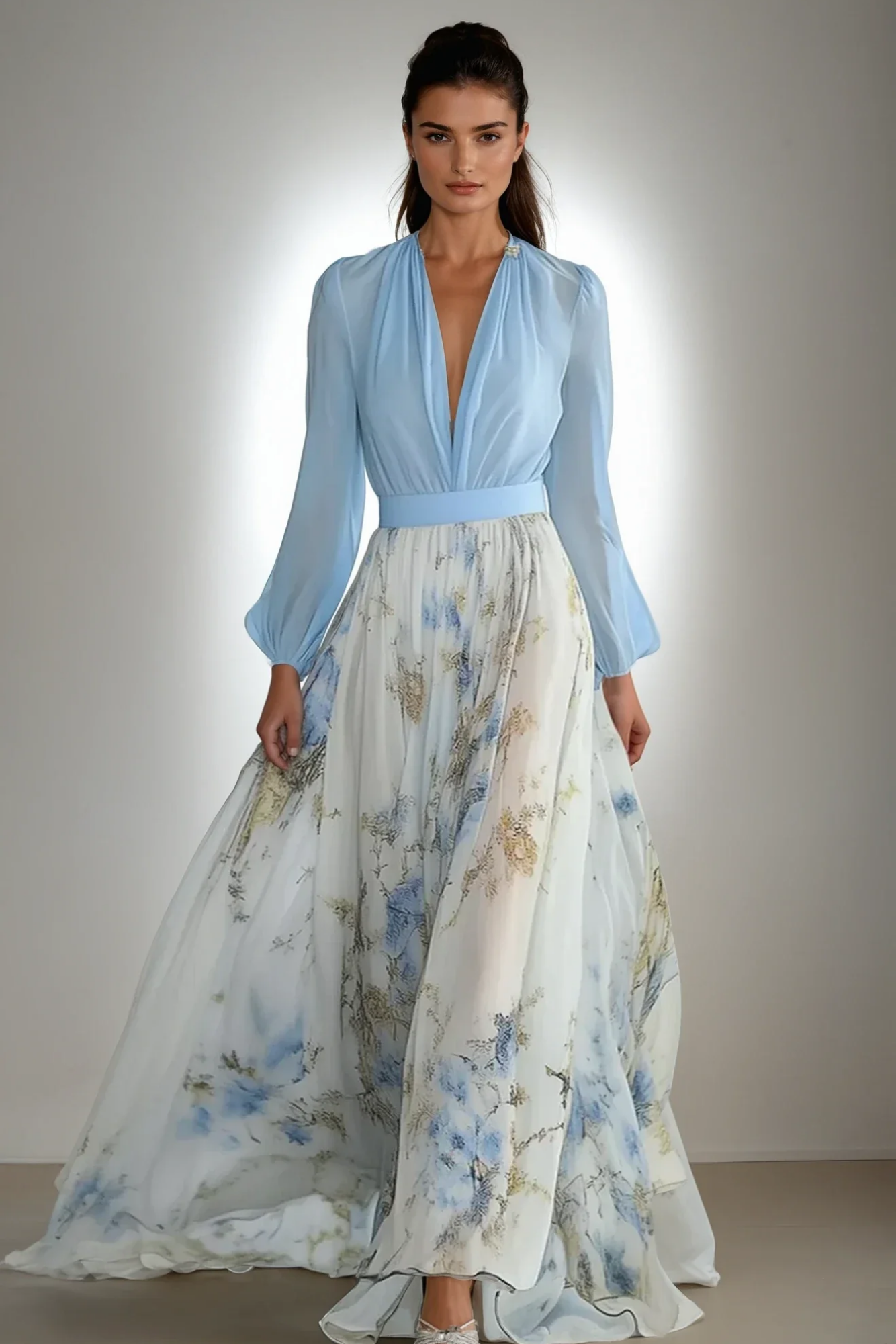 Marivonne – Draped elegance – Maxi dress-10199537484103-Ivory Ombre