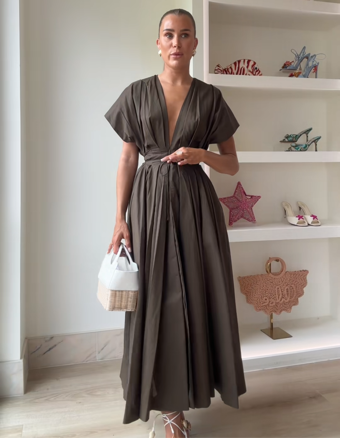 Marzel – Cinched waist – Midi dress-10191392244039-Ivory Ombre