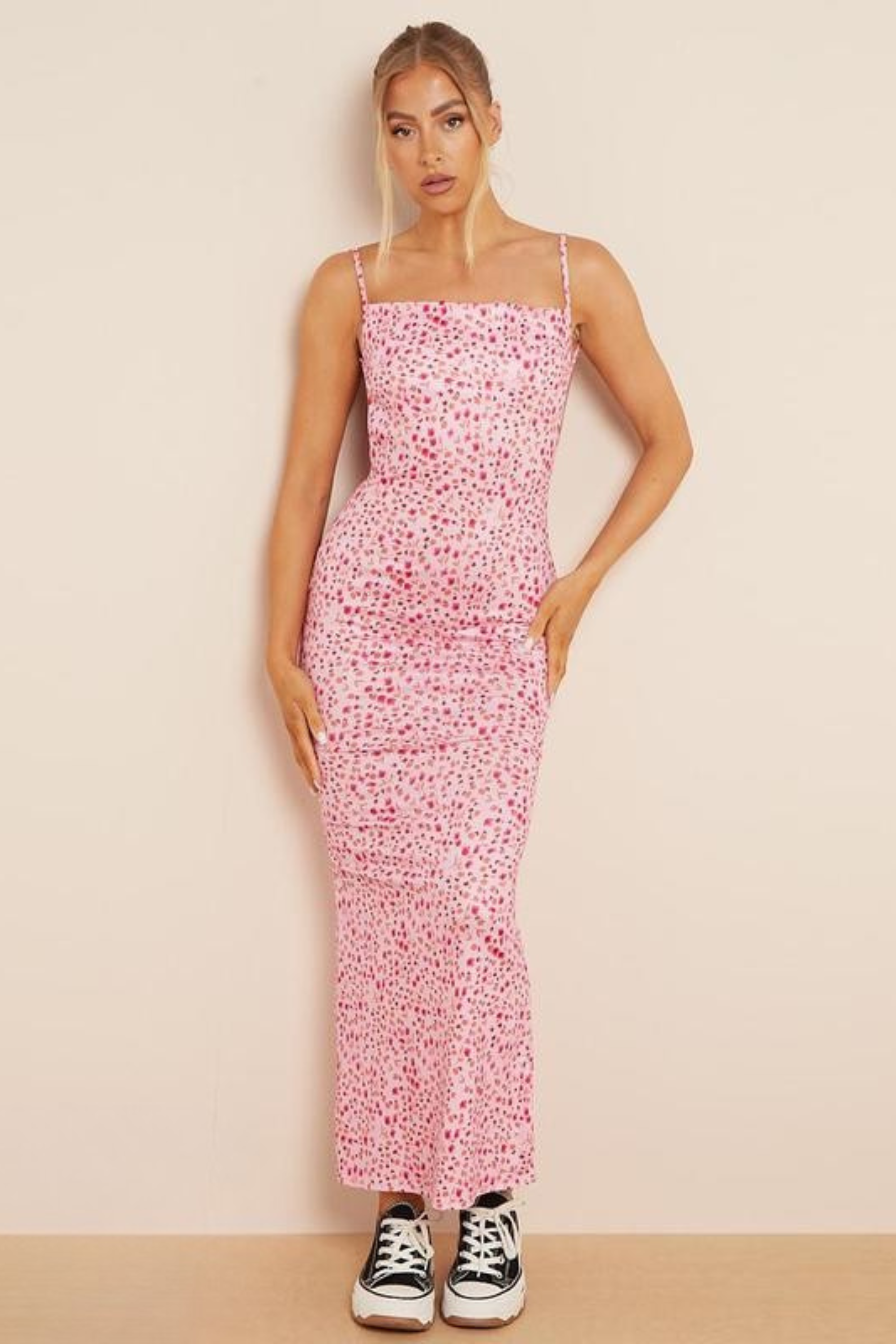Minavie – Spotted pink – Fitted midi dress-10174852792647-Ivory Ombre