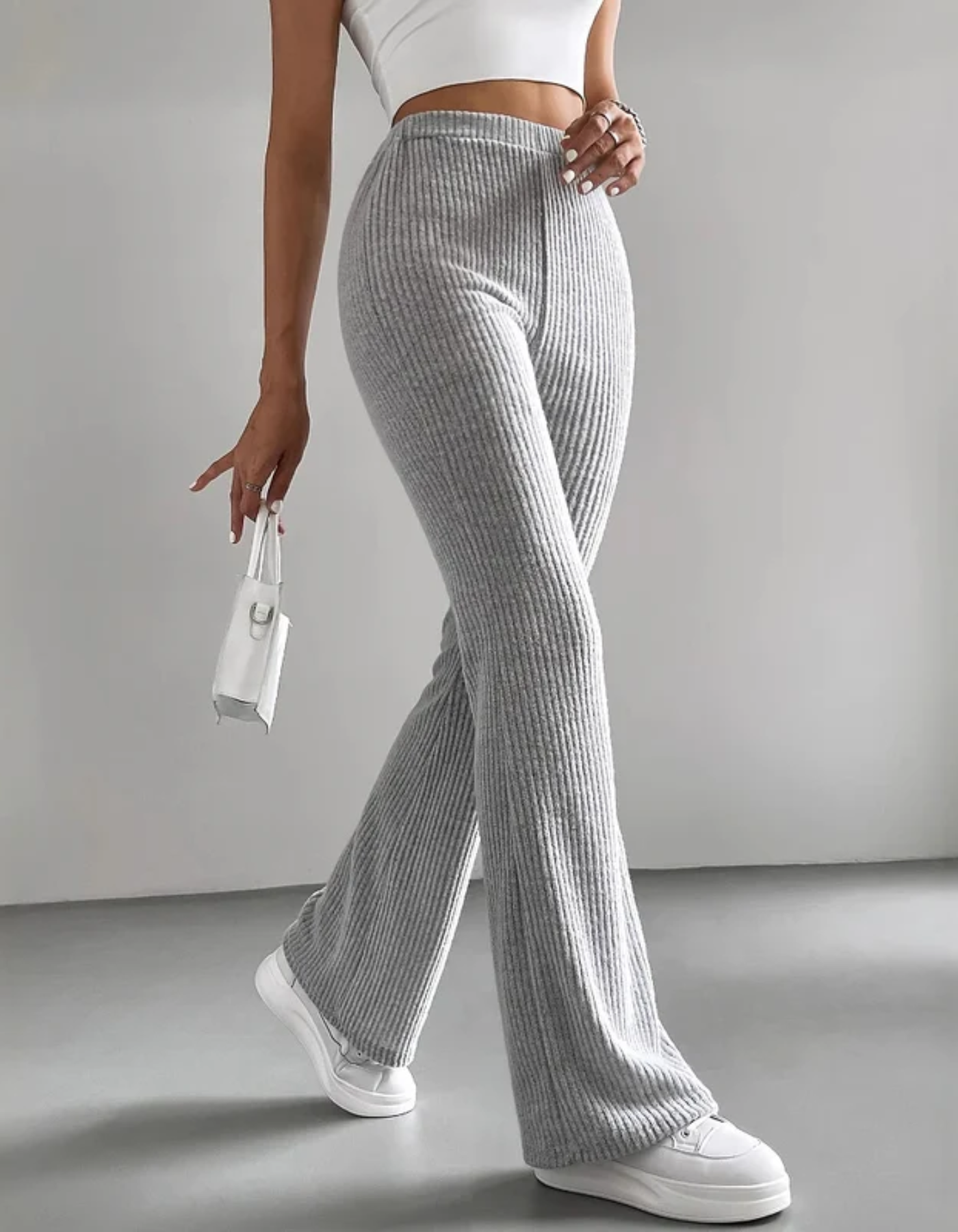 Mirelluna – Ribbed texture – Flared lounge trousers-10201041174855-Ivory Ombre