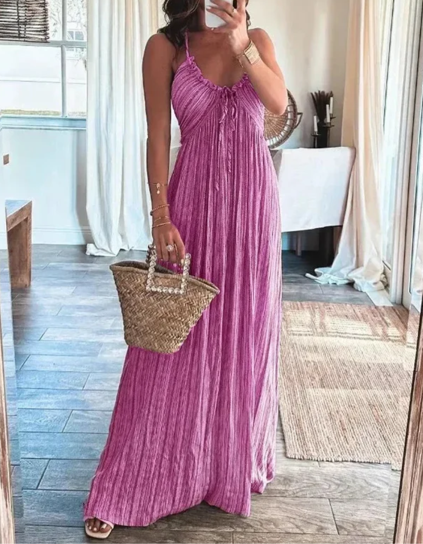 Miretta – Crinkled boho texture – Halter maxi dress-10174852694343-Ivory Ombre