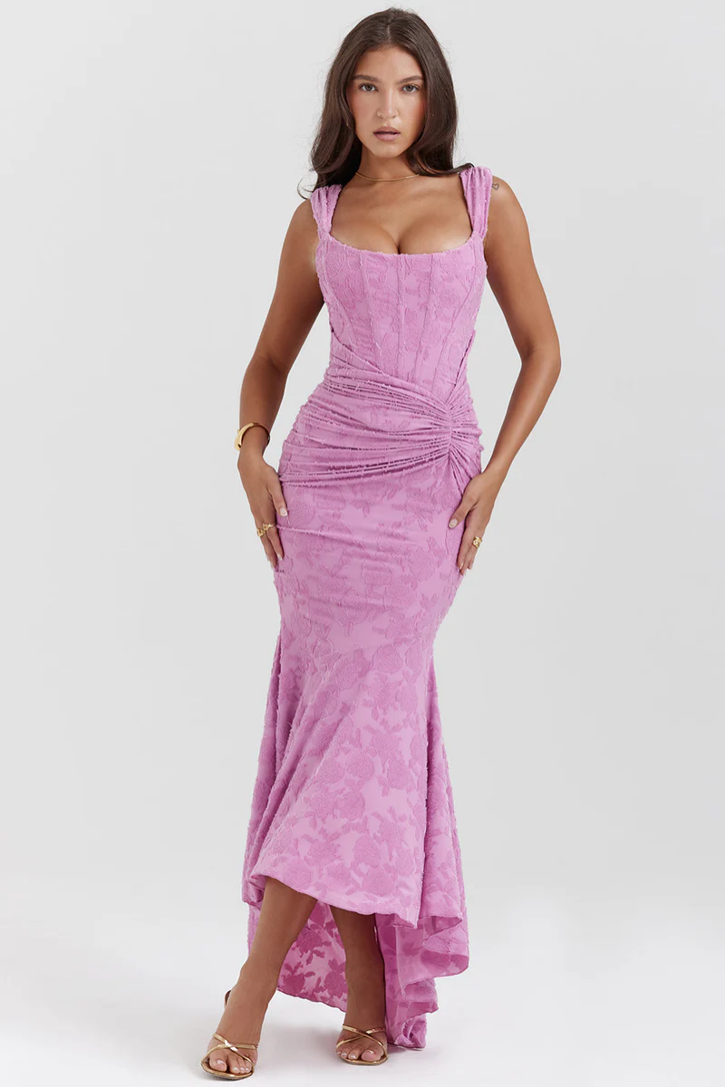 Mylah – Ruched bodice – Lace maxi dress-10174732271943-Ivory Ombre