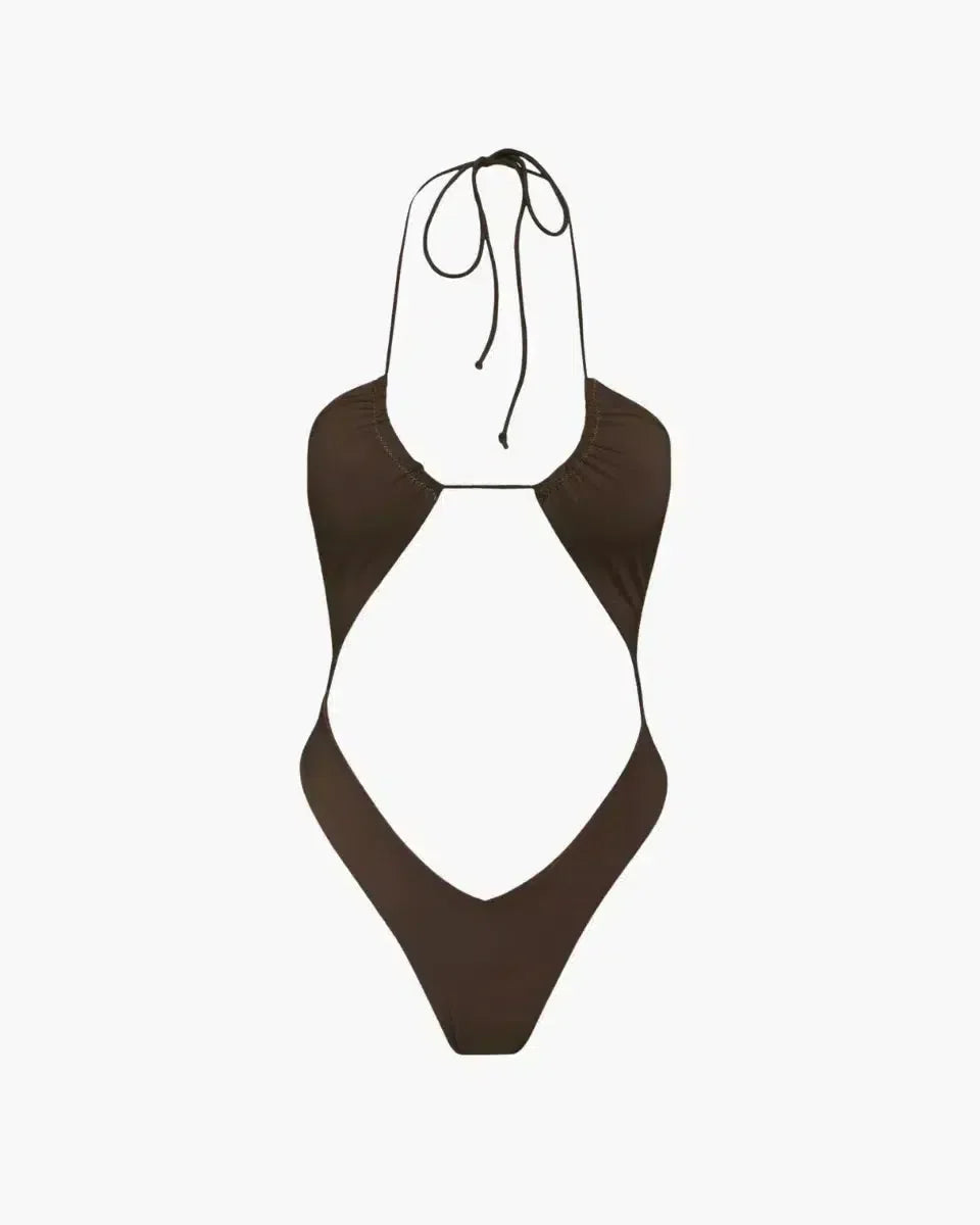 Nixie – V-cut bottom – Espresso one-piece swimsuit-10174702616903-Ivory Ombre