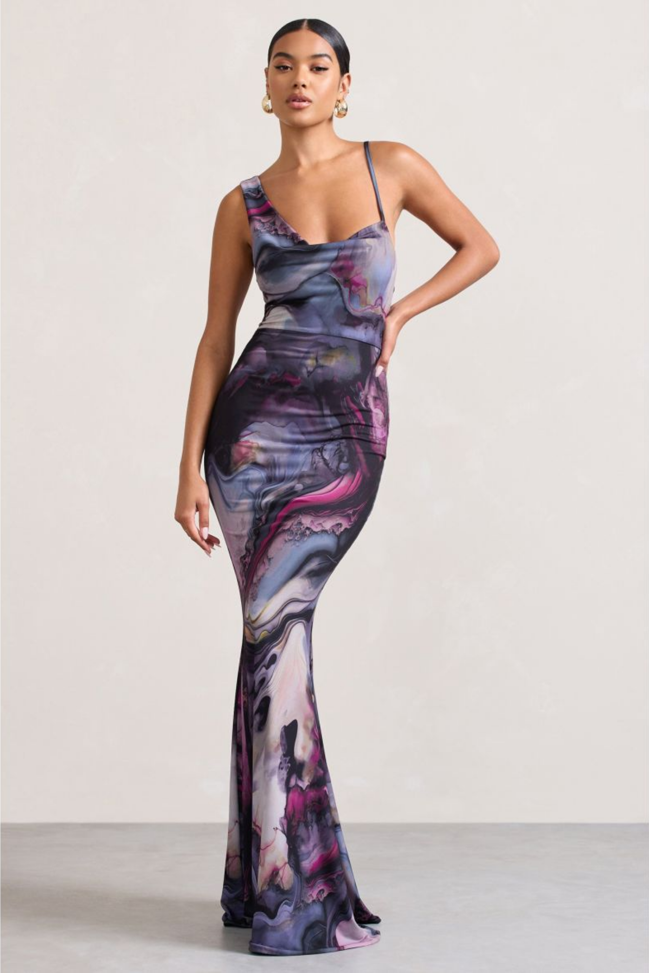 Noirelle – Marble swirl – Satin slip gown-10174853546311-Ivory Ombre