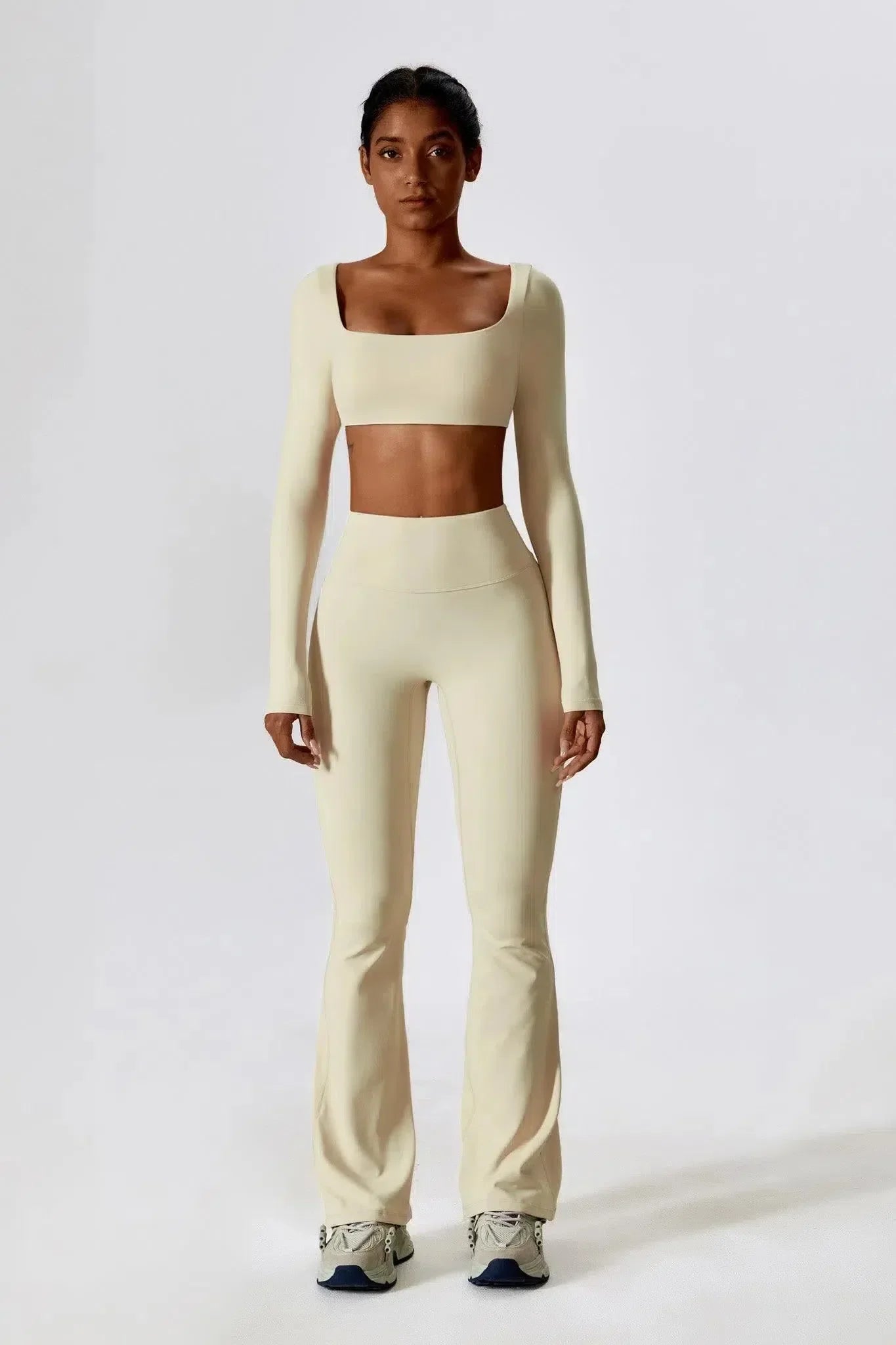 Oceane – Square neckline – Crop top & leggings set-10174790238535-Ivory Ombre