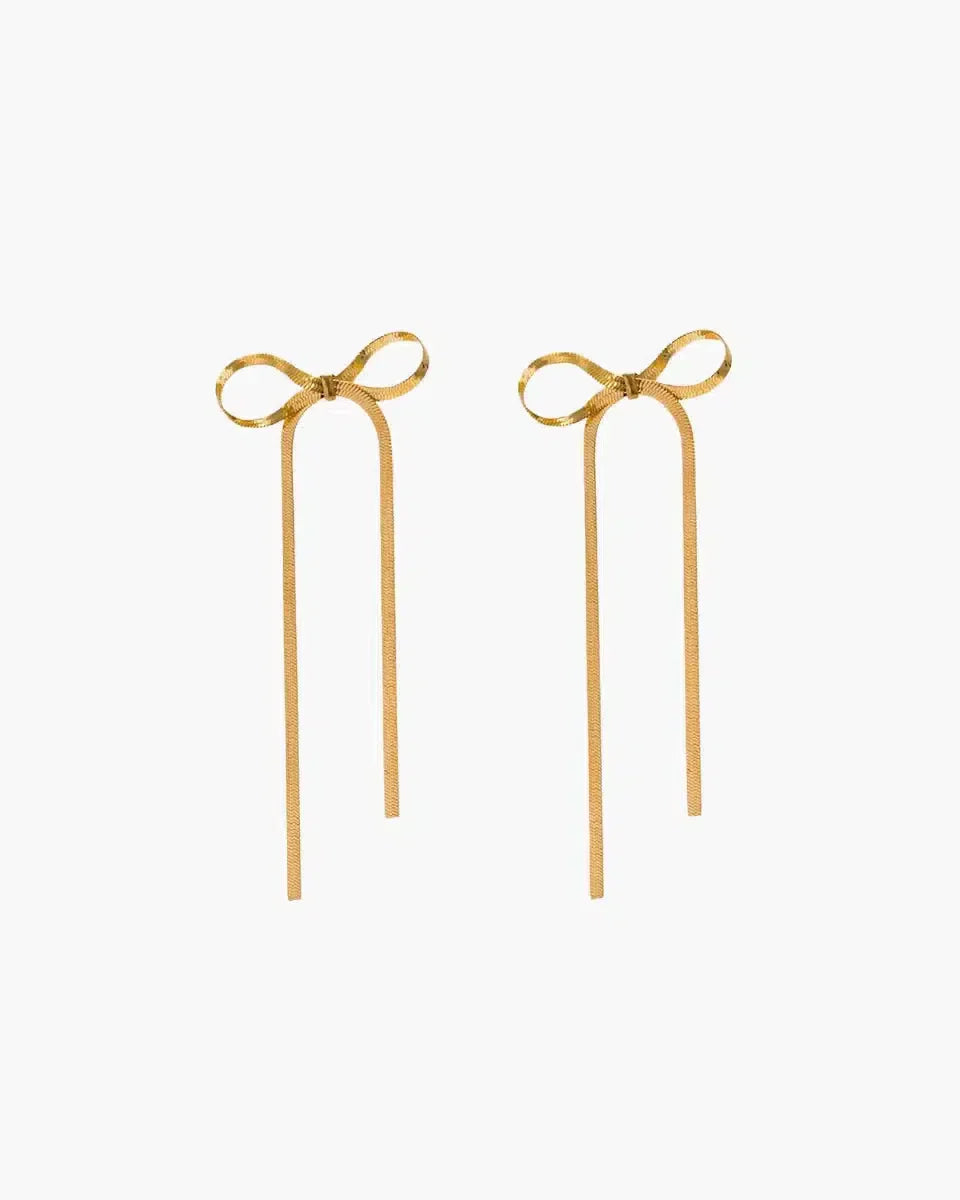 Sabella – Bow accents – Snake chain earrings-10173354344775-Ivory Ombre