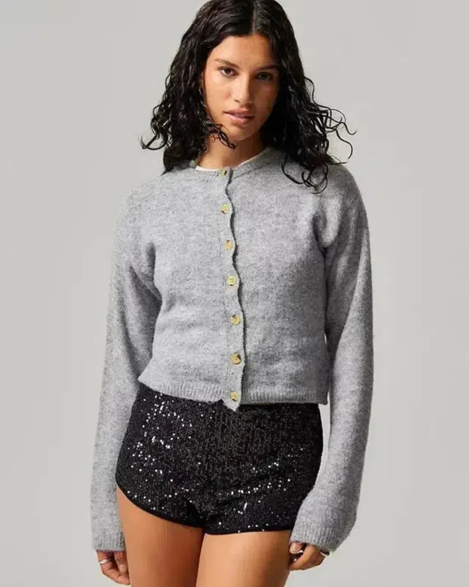 Selora – Sequin details – Velvet party shorts-10174843453767-Ivory Ombre