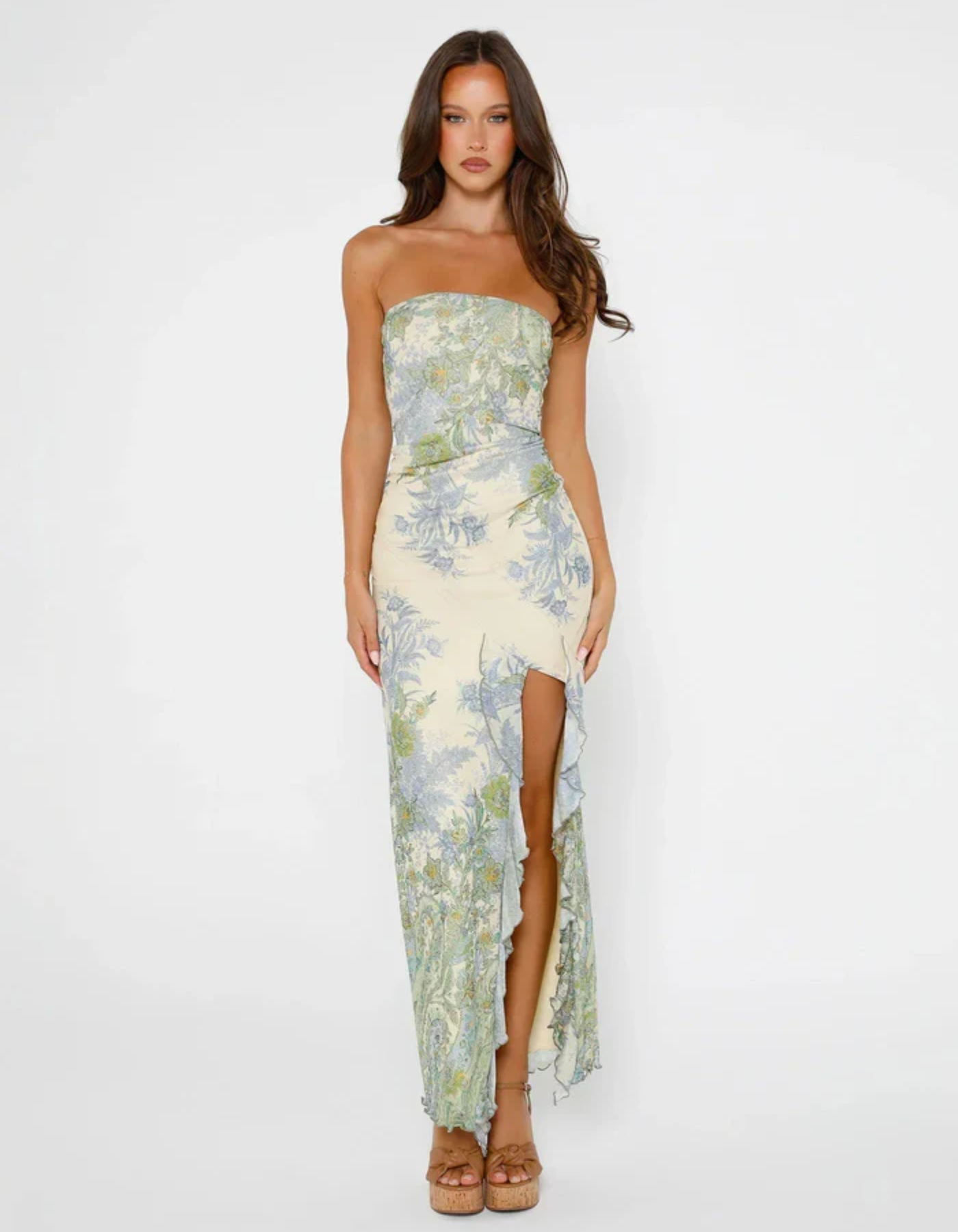 Seraphine – Romantic floral print – Strapless maxi dress-10173212361031-Ivory Ombre