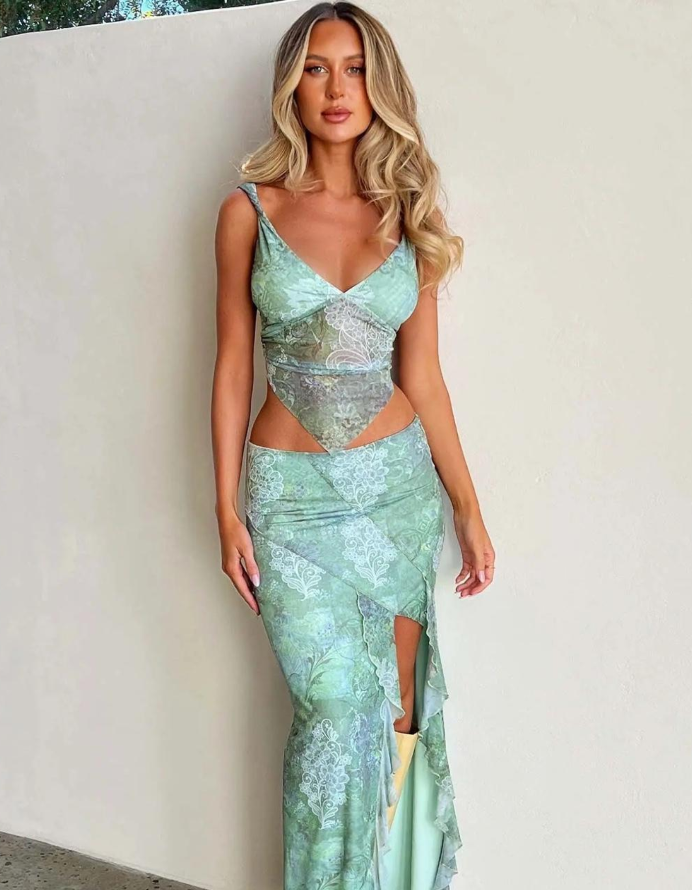 Serelina – Sheer panel – Two-piece skirt set-10174854136135-Ivory Ombre