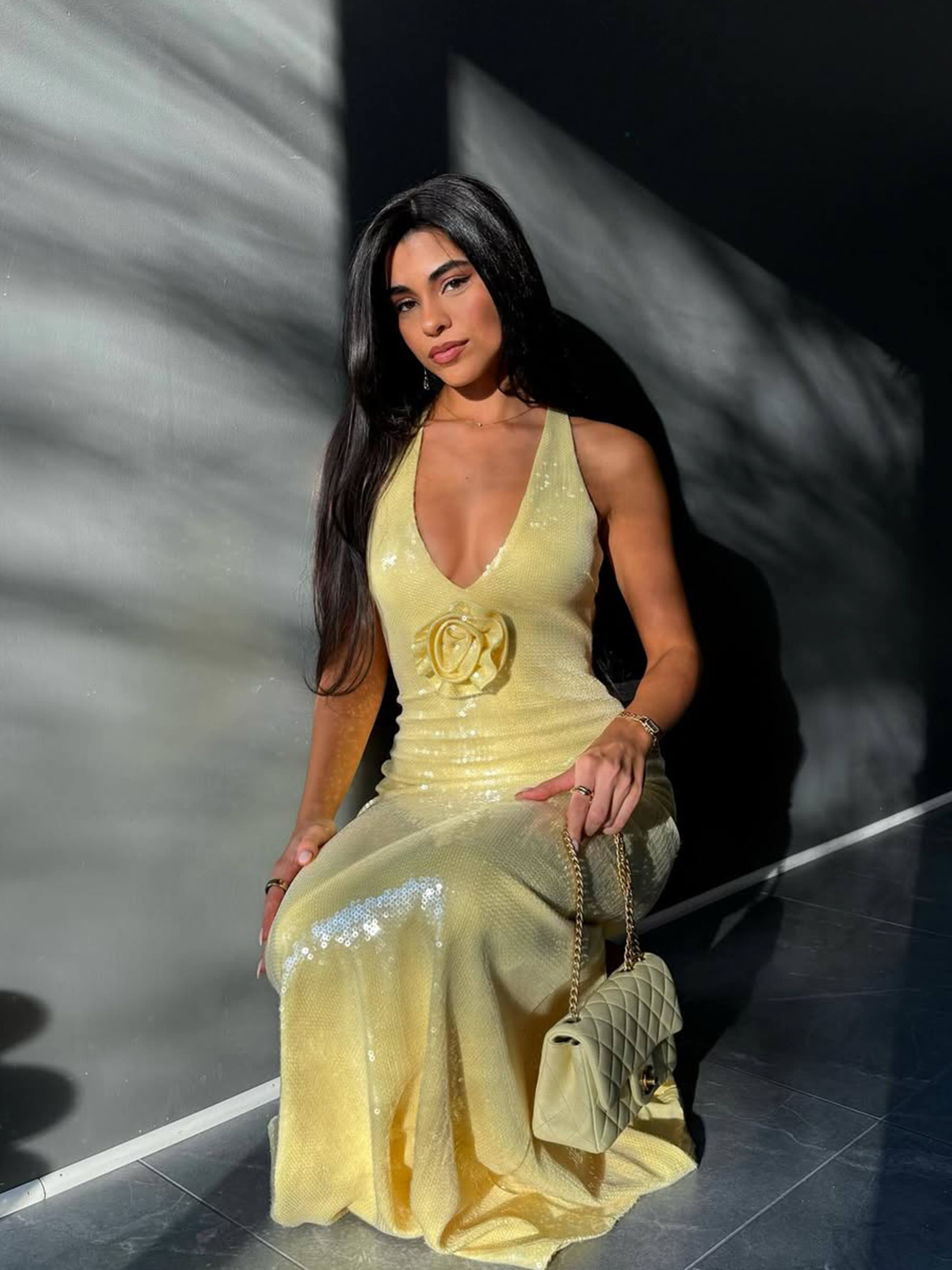 Soliane – Rosette detail – Halter evening gown-10174867079495-Ivory Ombre