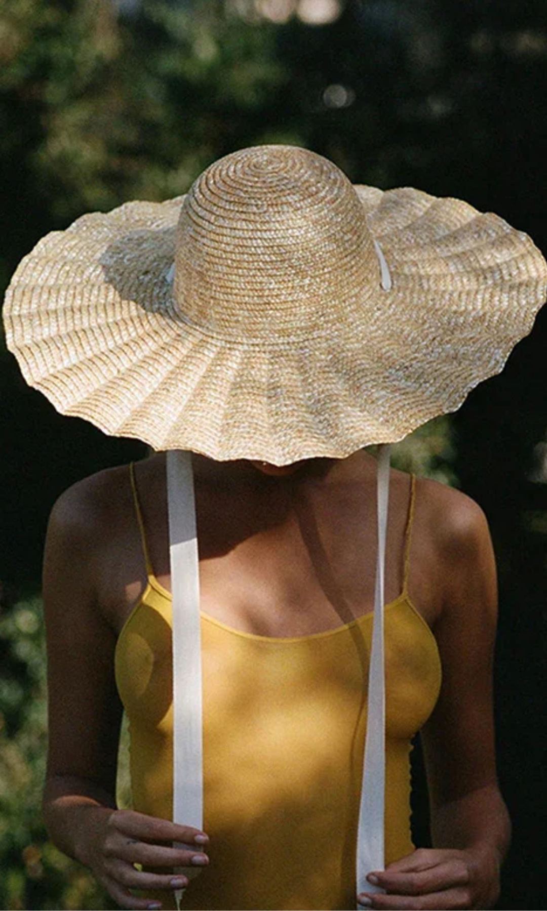 Solvienne – Scalloped ribbon tie – Straw hat-10174849319239-Ivory Ombre