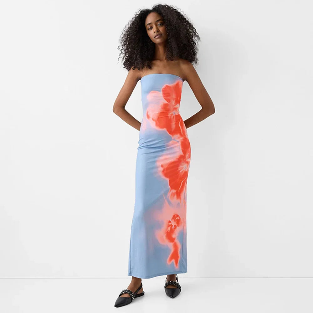 Sorvella – Painted bloom – Strapless maxi dress-10174854431047-Ivory Ombre