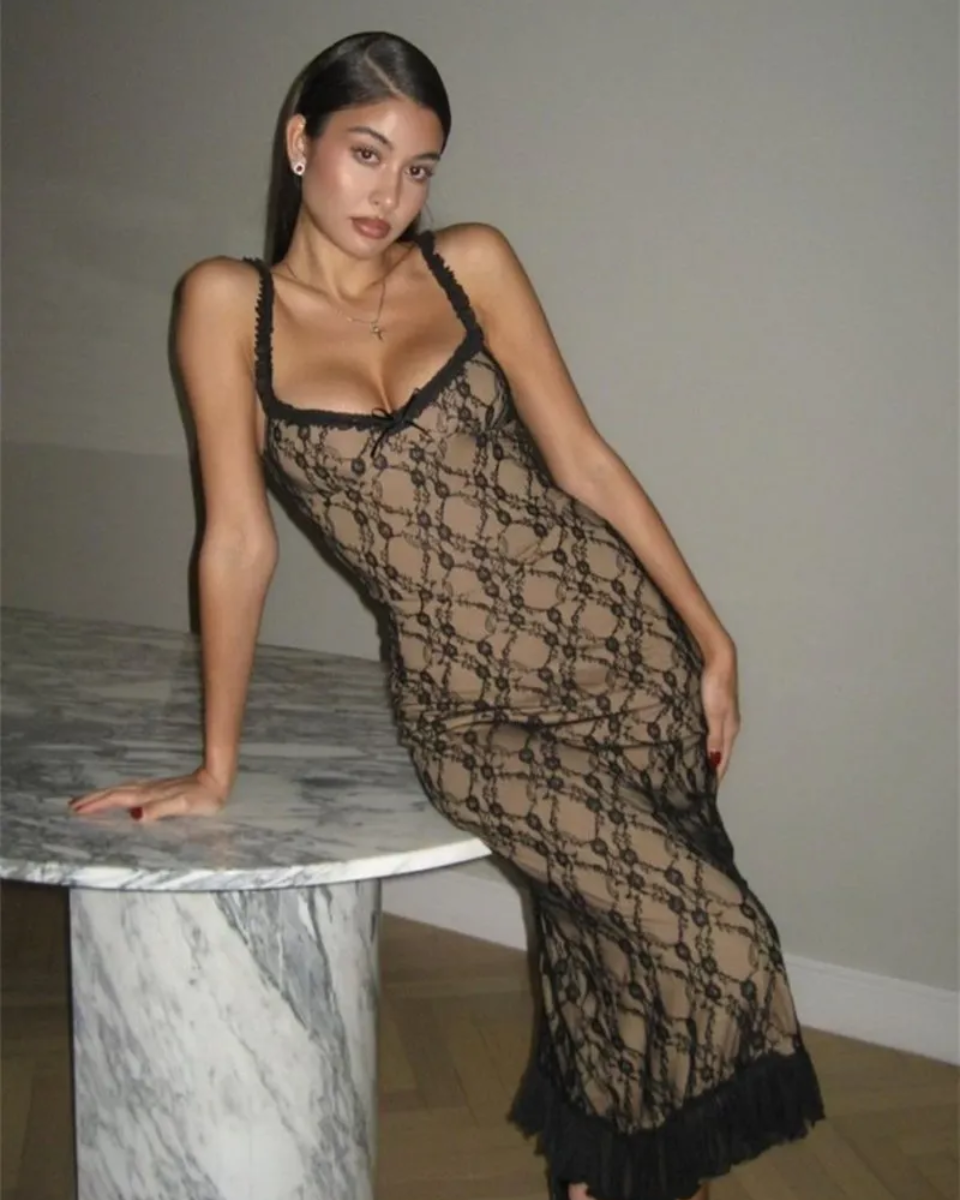 Sylphéa – Sweetheart neckline – Lace midi dress-10174740758855-Ivory Ombre