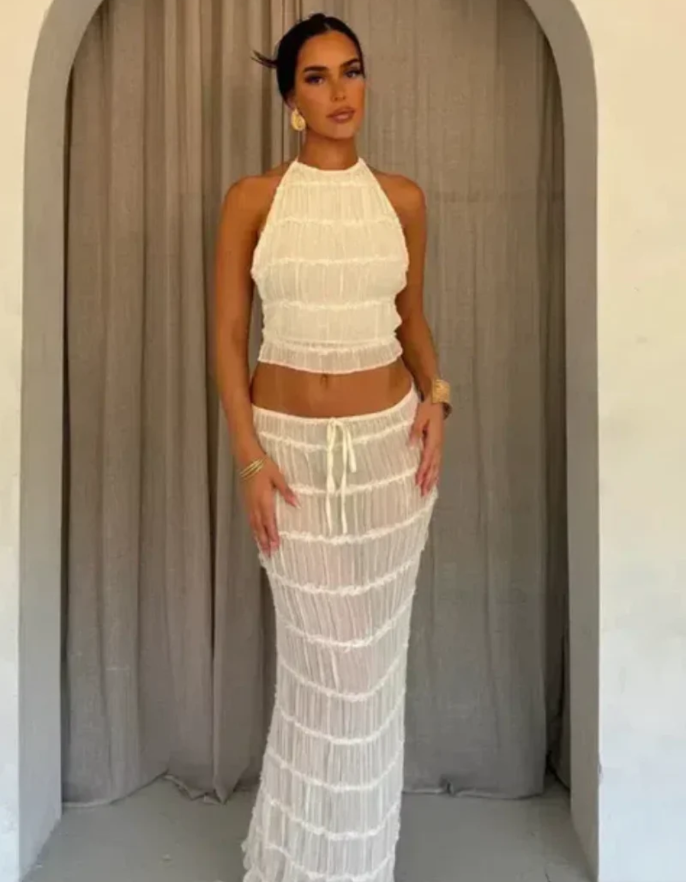 Umberta – Effortless elegance – Ruffled two-piece set-10174754488647-Ivory Ombre