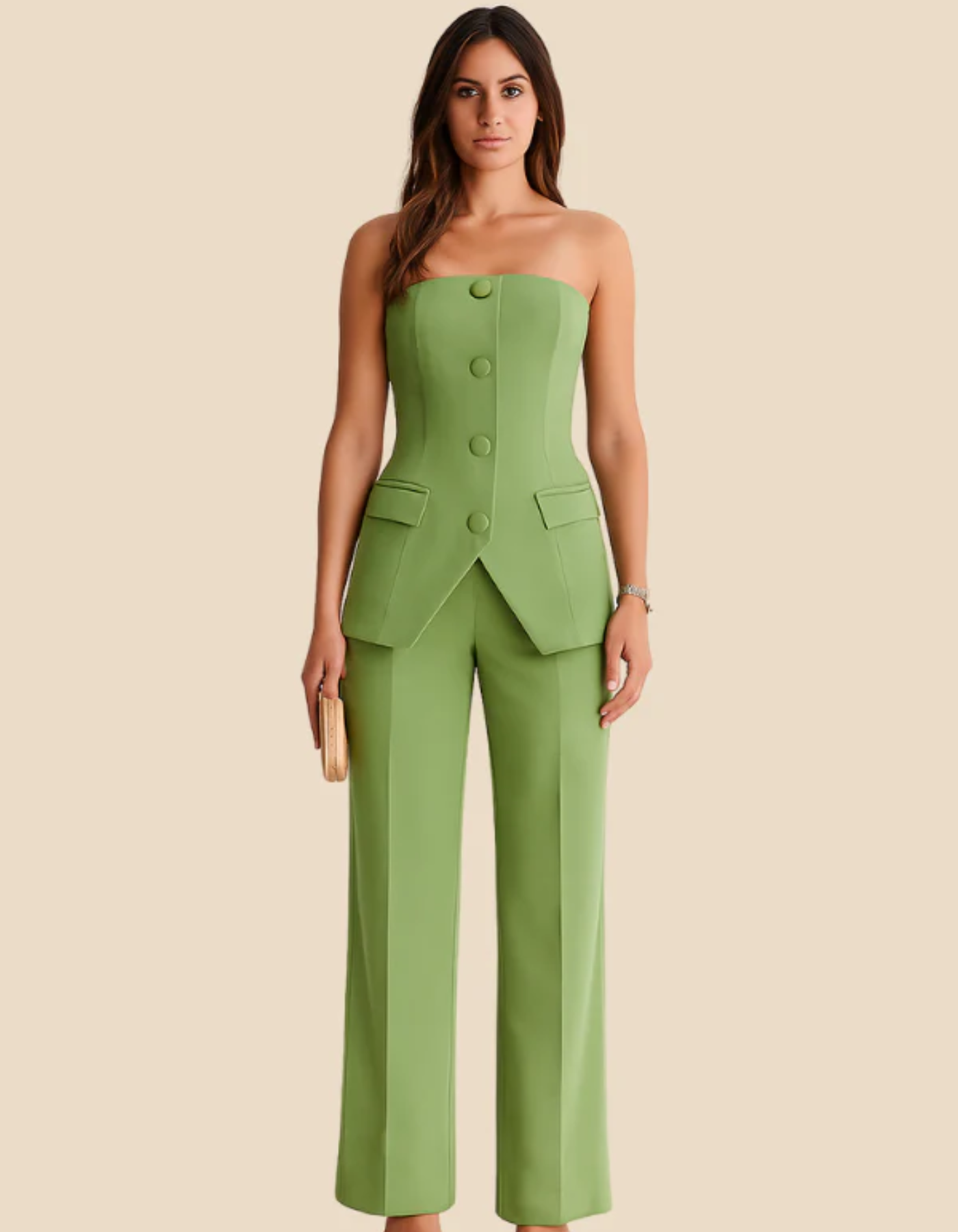 Valissia – Strapless tailored – Co-ord set-10183970488647-Ivory Ombre