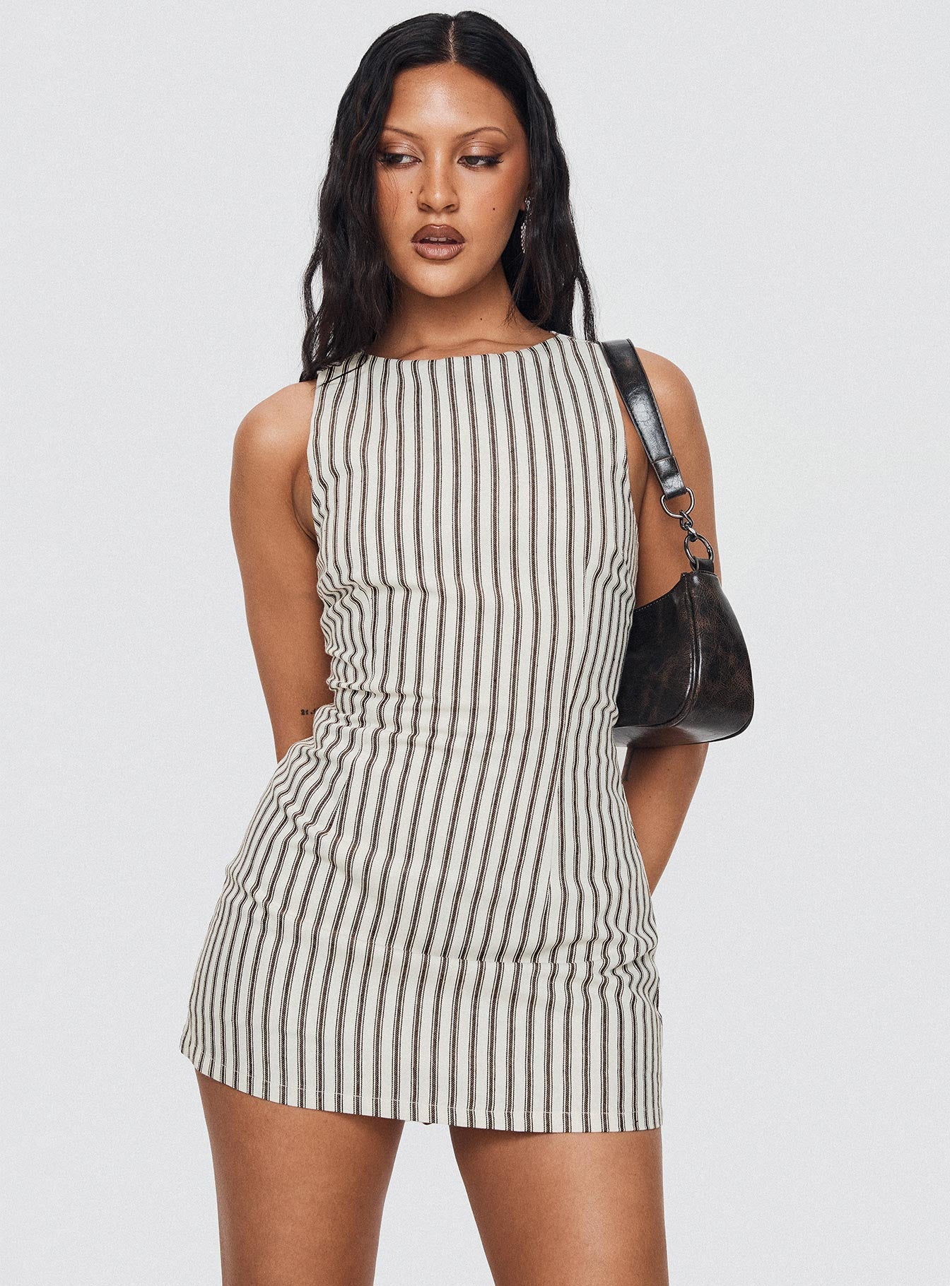 Viena – Pinstripe contour – Sleeveless mini dress-10174868029767-Ivory Ombre