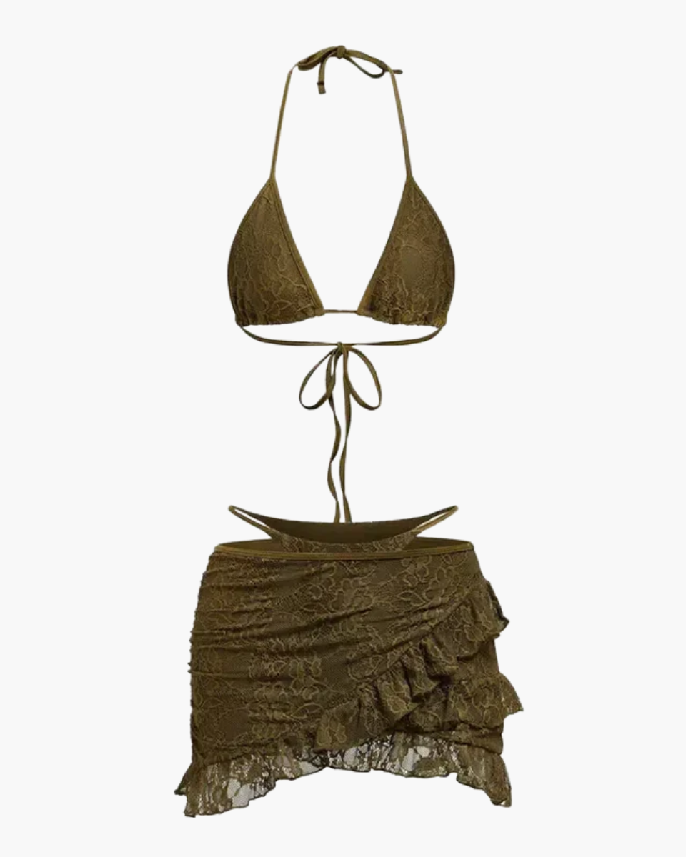 Zarita – Ruffle mini skirt – Three-piece lace set-10174715527495-Ivory Ombre