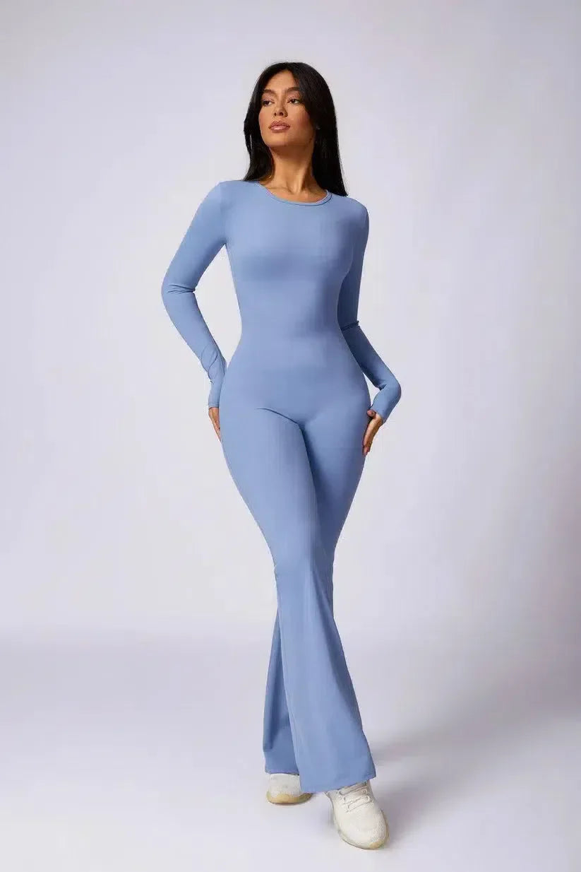 Zorina – Round neckline – Seamless gym jumpsuit-10174778868039-Ivory Ombre