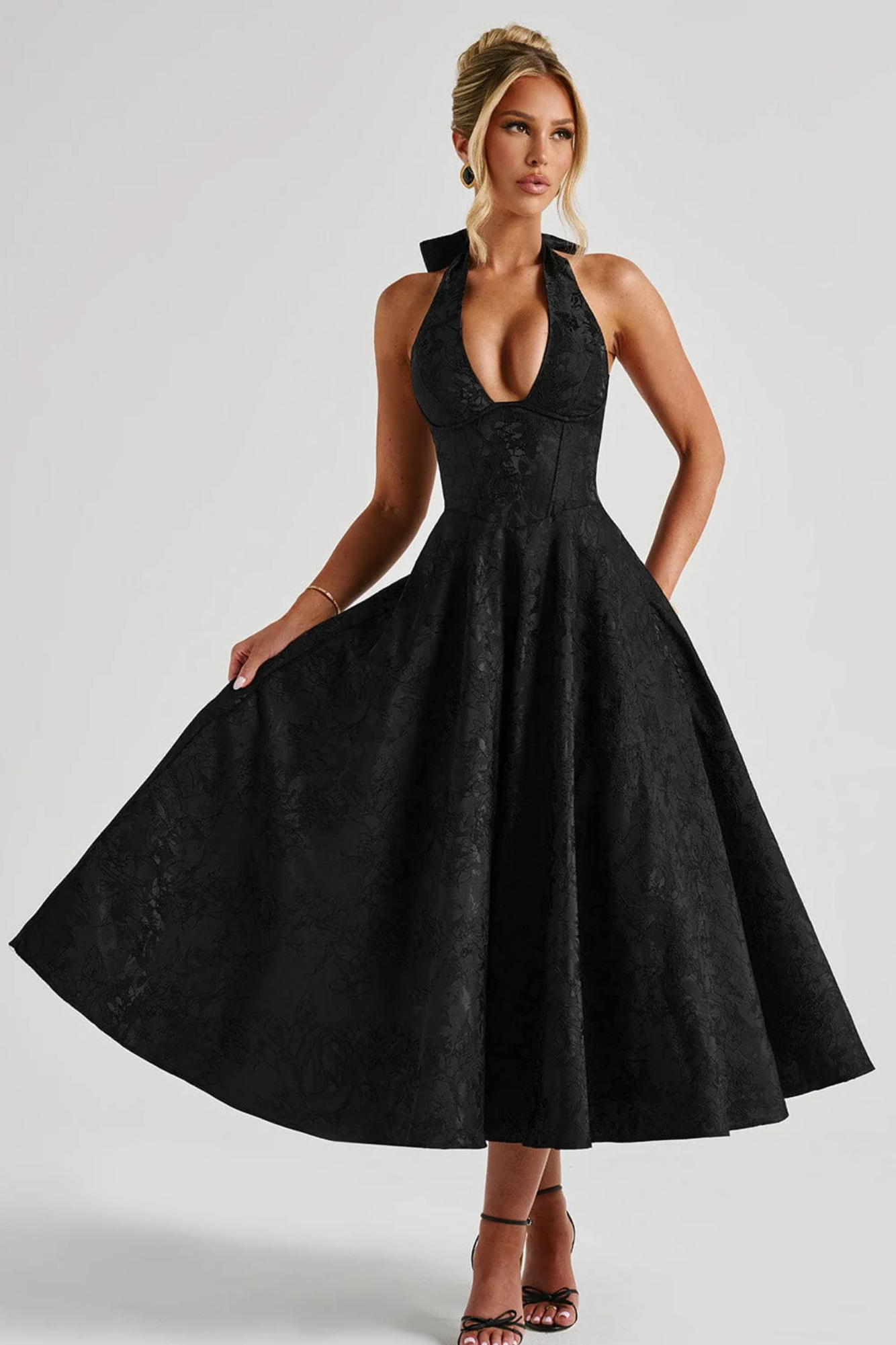 Roseliane – Bow halterneck – Midi evening dress-15162786185600-Santi Vento Atelier