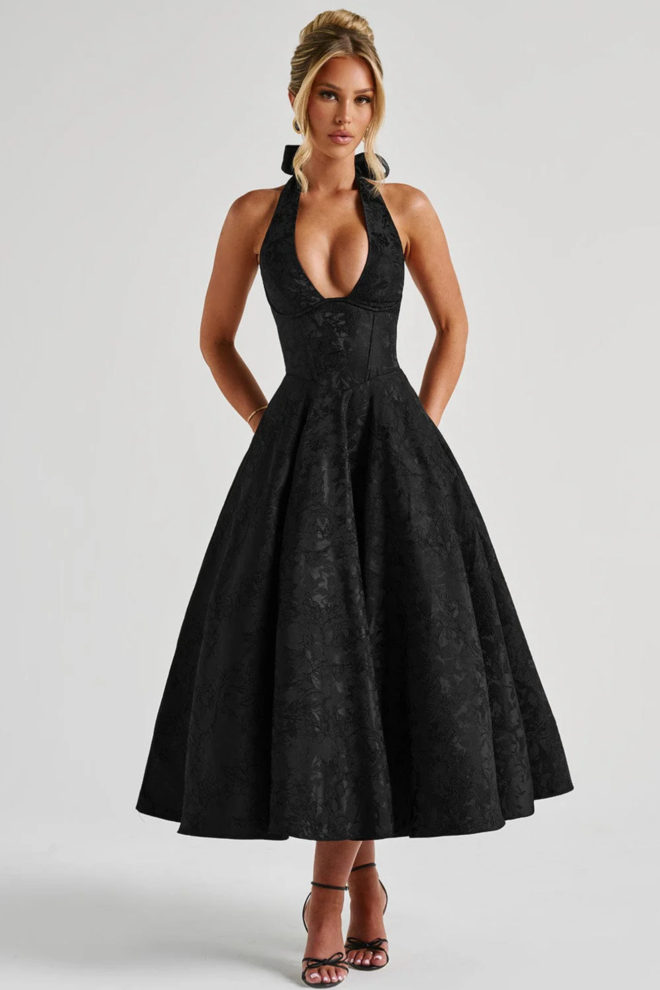 Roseliane – Bow halterneck – Midi evening dress-15162786185600-Santi Vento Atelier