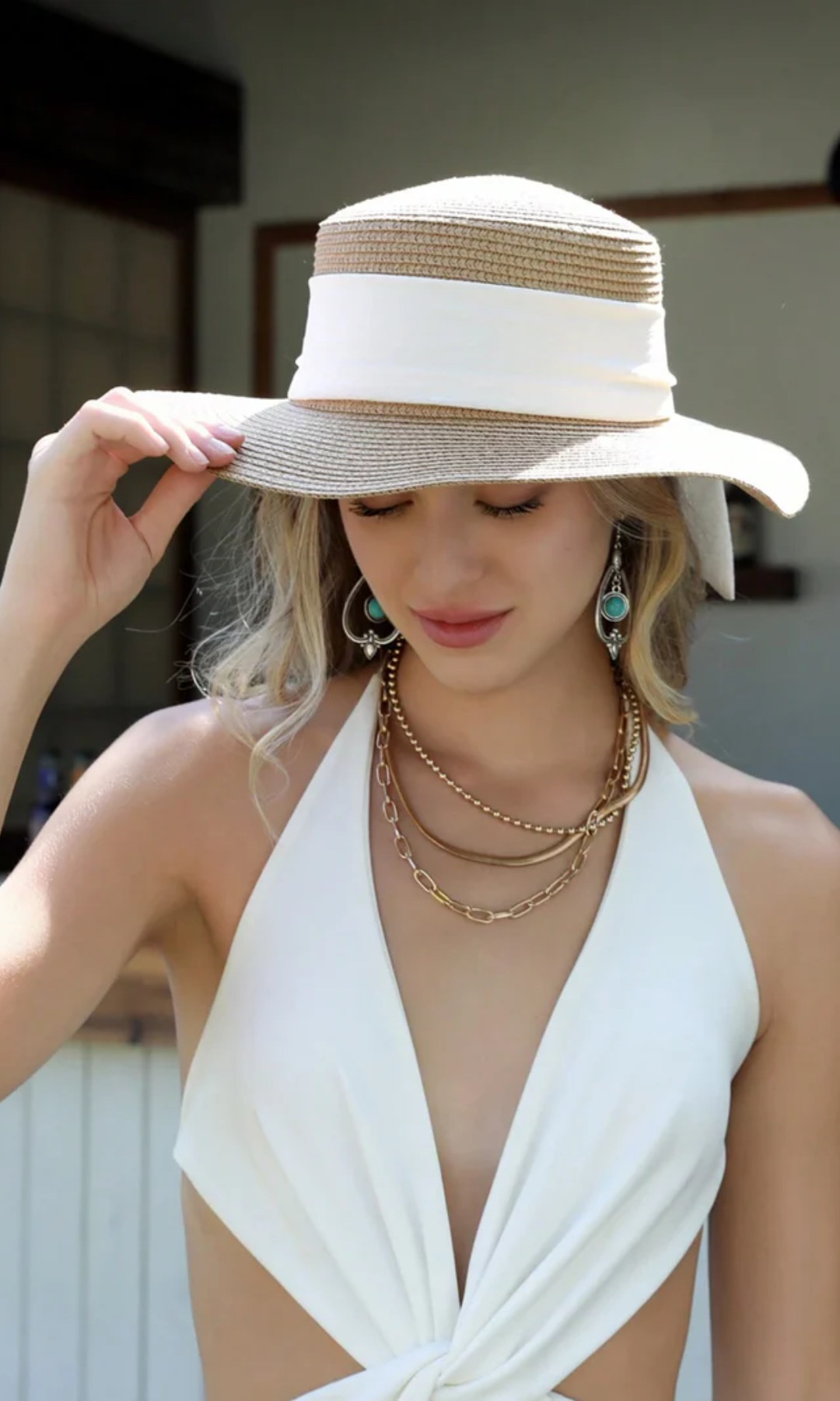Albinia – White band classic – Straw hat-10174849122631-Ivory Ombre