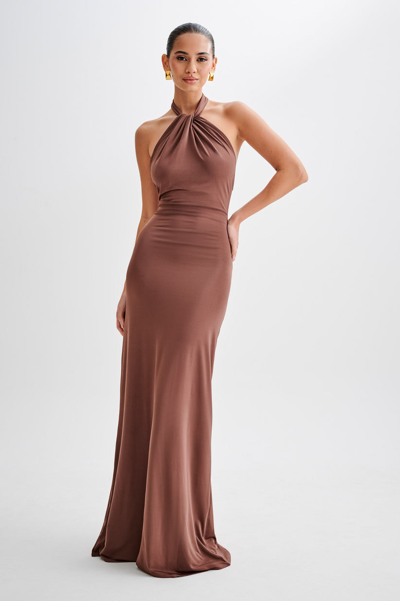 Alveria – Ruched halterneck – Maxi dress-10192062415175-Ivory Ombre