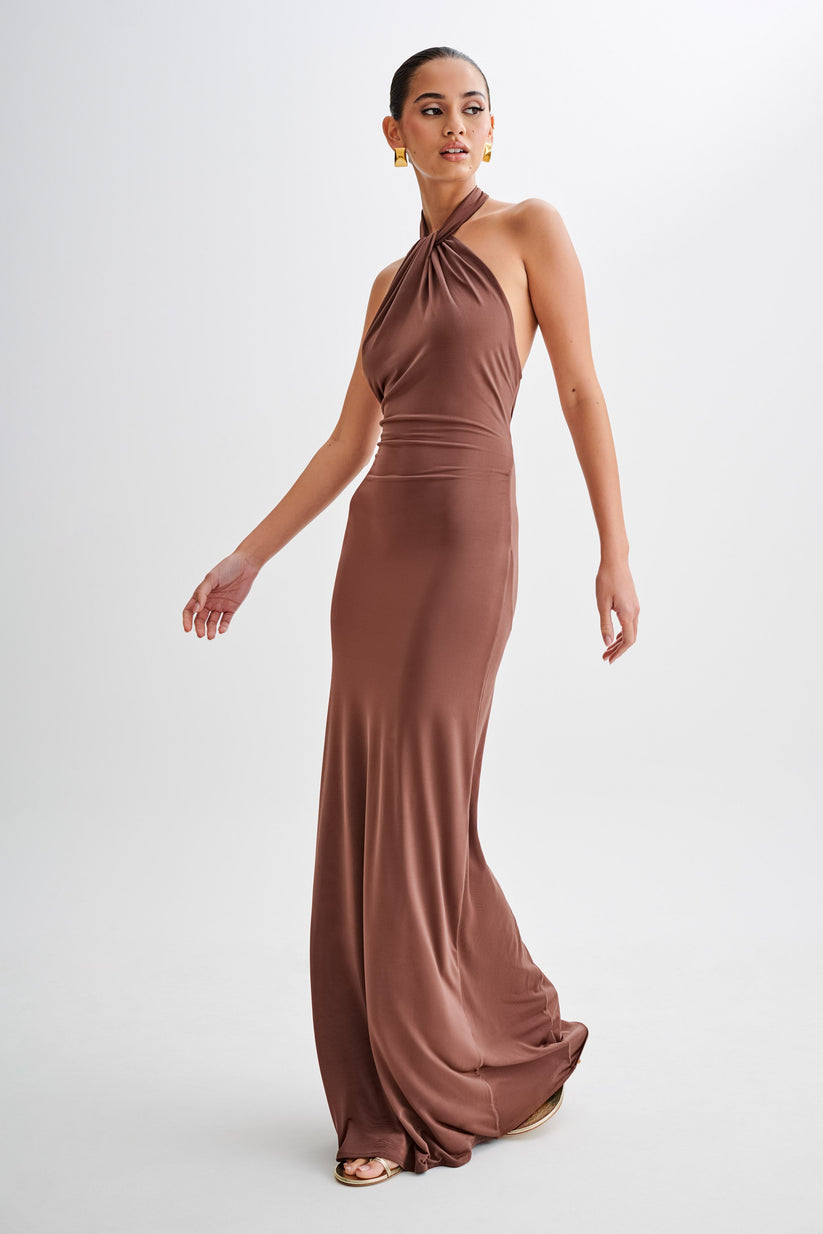 Alveria – Ruched halterneck – Maxi dress-10192062415175-Ivory Ombre