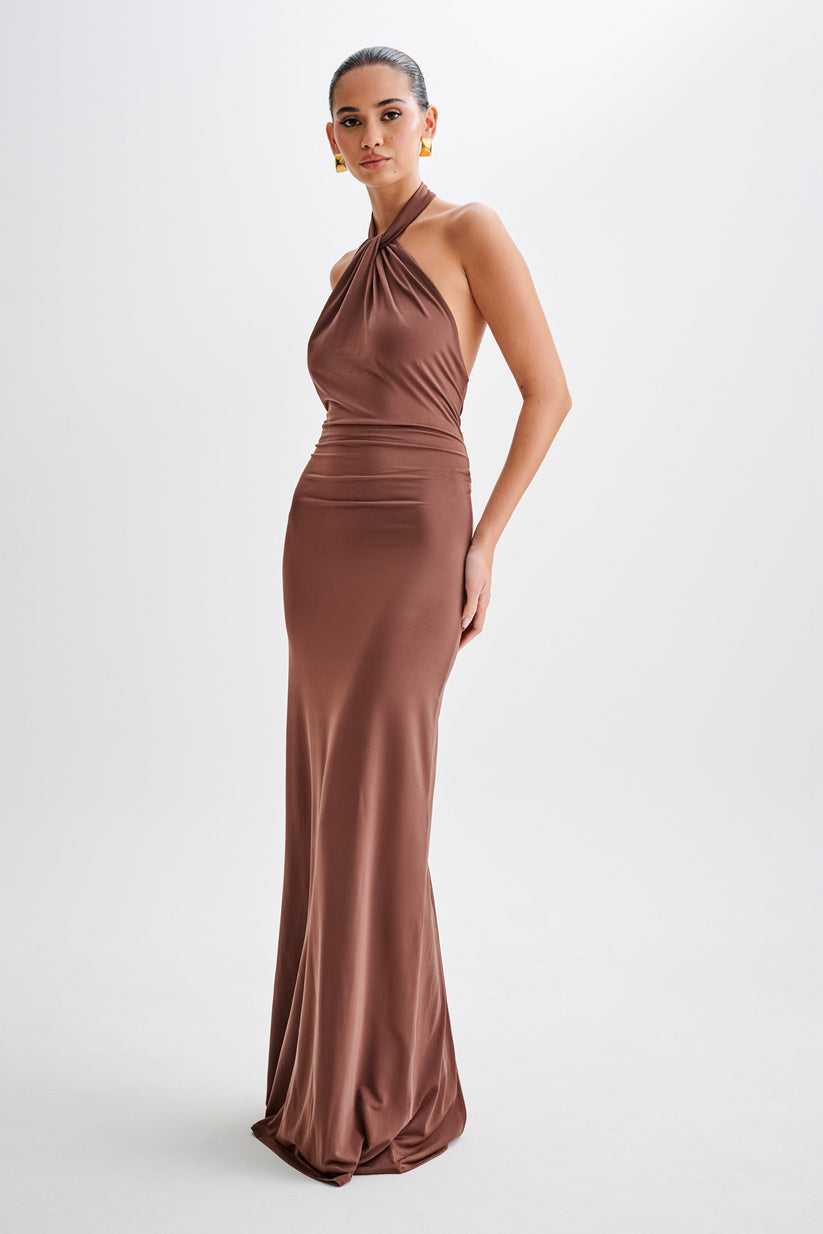 Alveria – Ruched halterneck – Maxi dress-10192062415175-Ivory Ombre