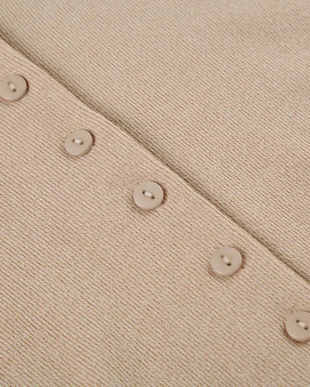 Alviera – Ribbed contour – Buttoned Mini Dress-10174852202823-Ivory Ombre