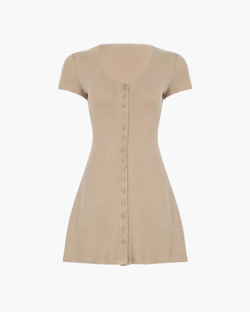 Alviera – Ribbed contour – Buttoned Mini Dress-10174852202823-Ivory Ombre