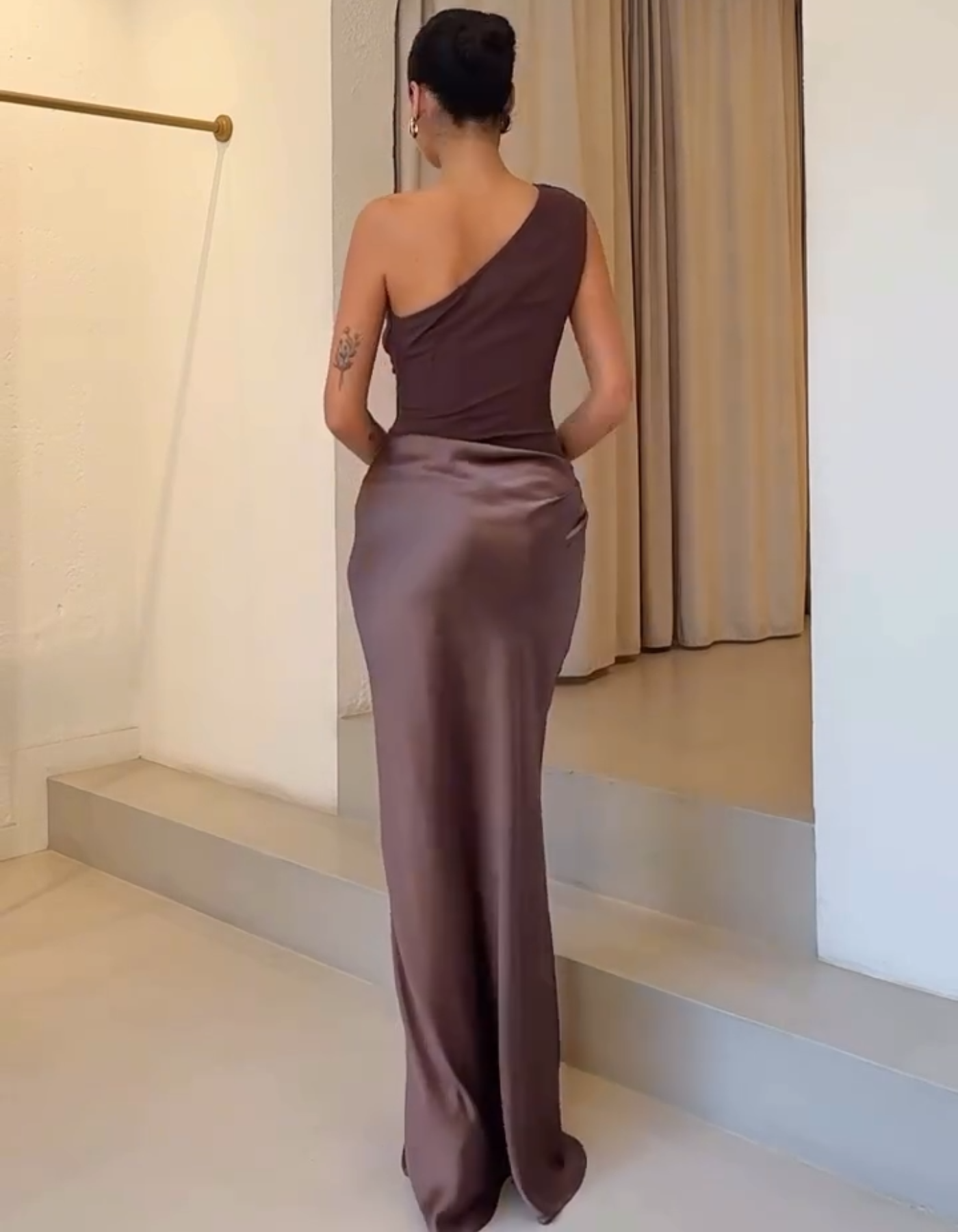 Amaretta – Sculpted drape – Satin evening gown-10174863311175-Ivory Ombre