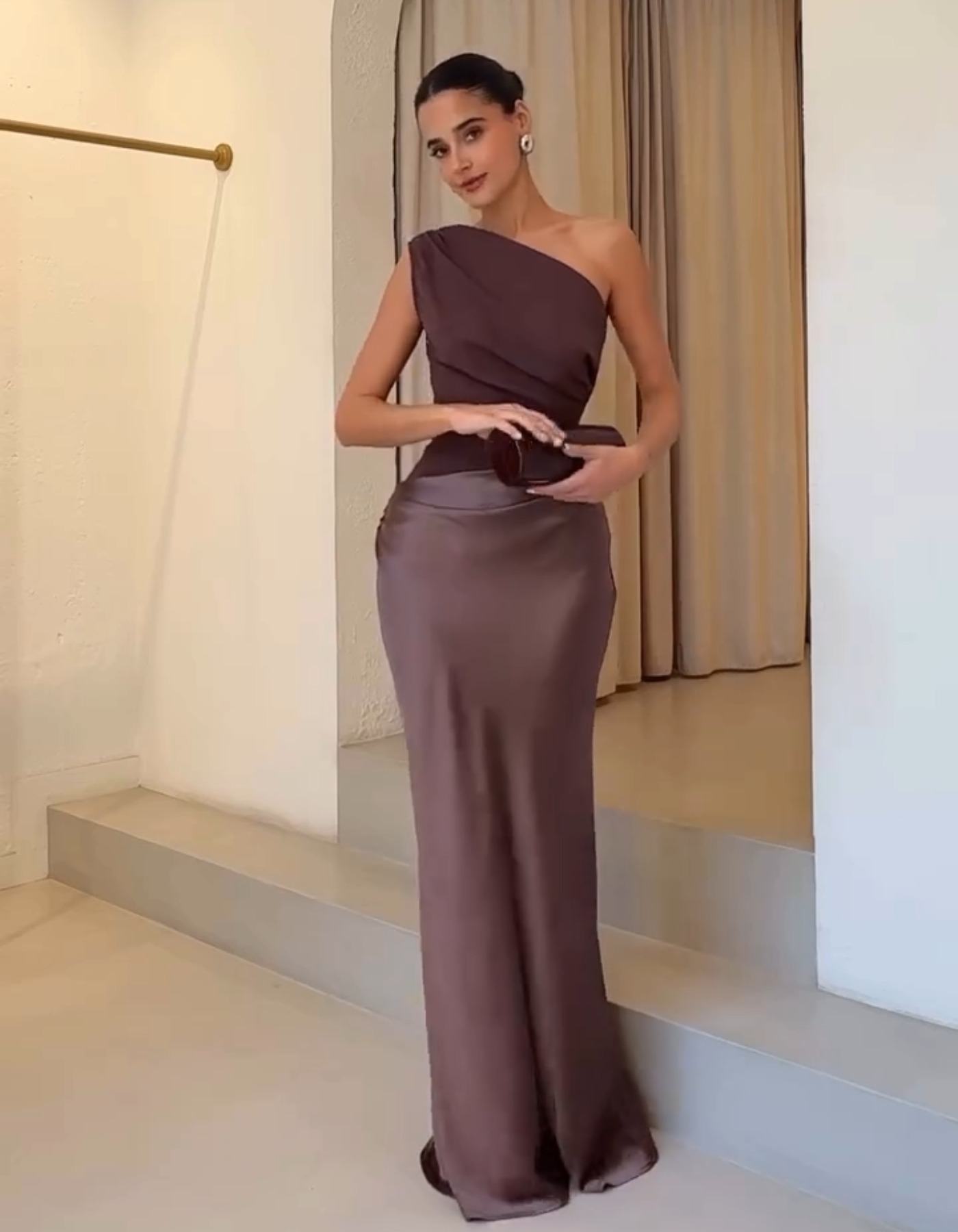 Amaretta – Sculpted drape – Satin evening gown-10174863311175-Ivory Ombre